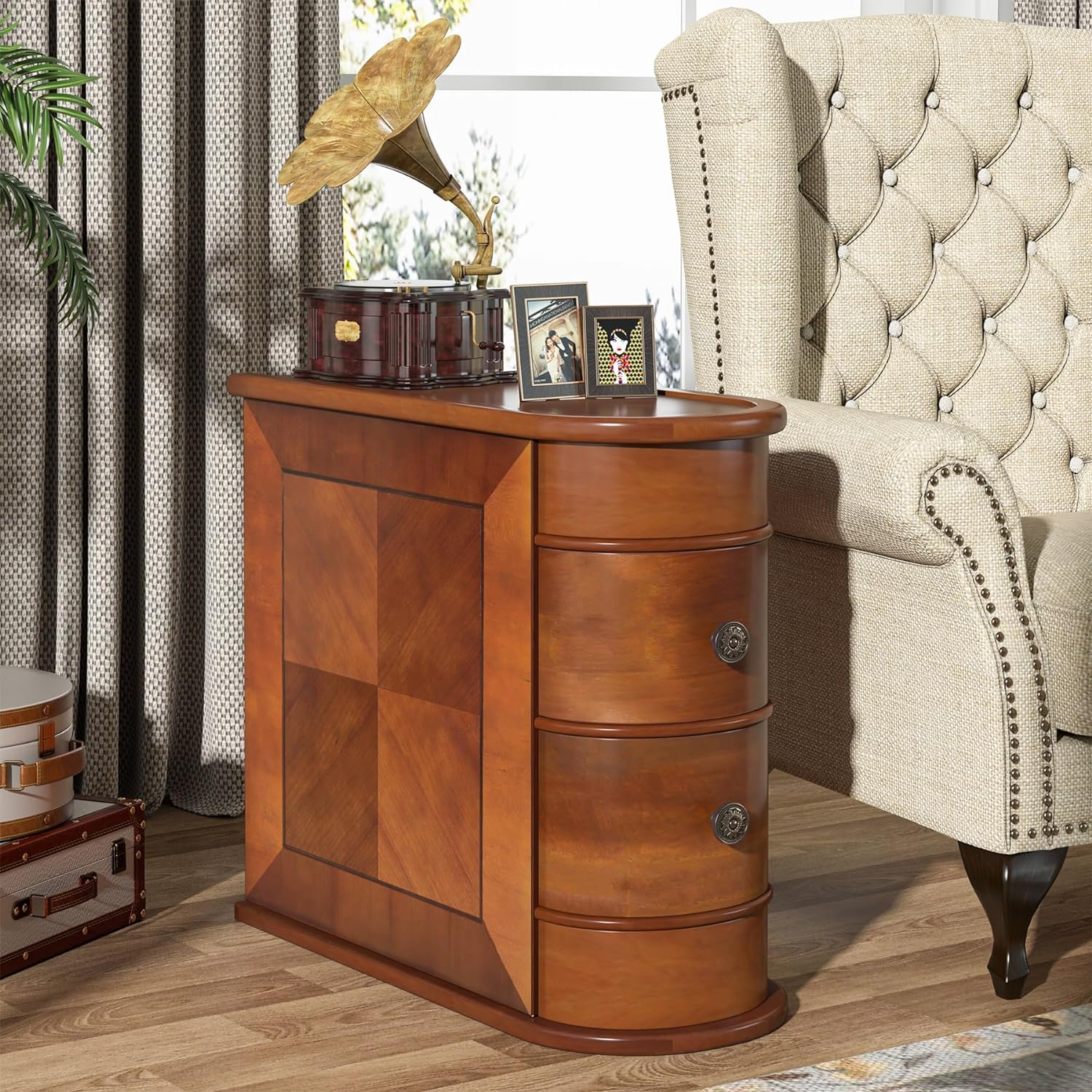 Beistelltisch aus Holz, Sofa-Beistelltisch mit 2 Schubladen
