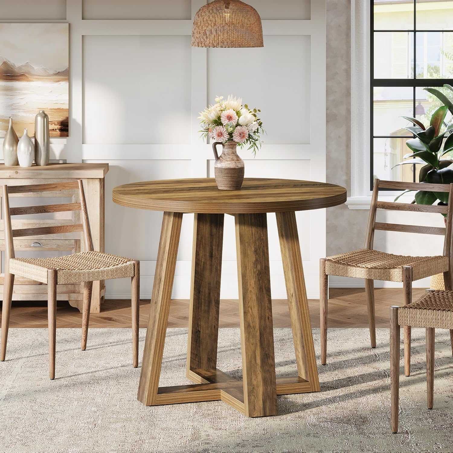 80 cm Kleiner Runder Esstisch für 2-4 Personen, Landhausstil Küchentisch für kleine Räume