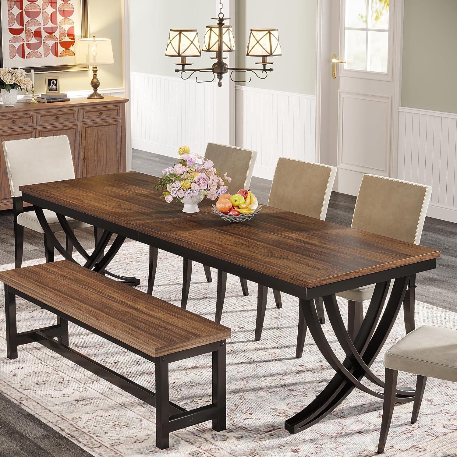6-8 Personen industriell-Design Esstisch, Tisch Wohnzimmer, Rechteckig, Küchentisch,