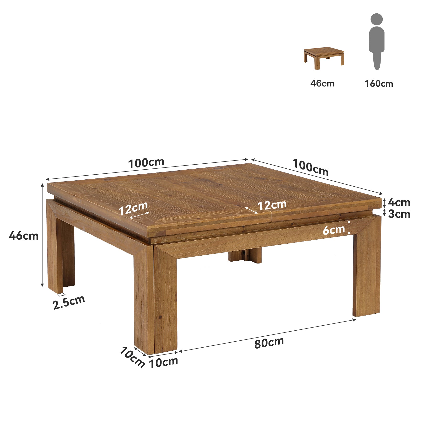 Tribesigns 100 cm quadratischer Couchtisch aus Massivholz, großer Wohnzimmertisch mit eingelassenem Randdesign