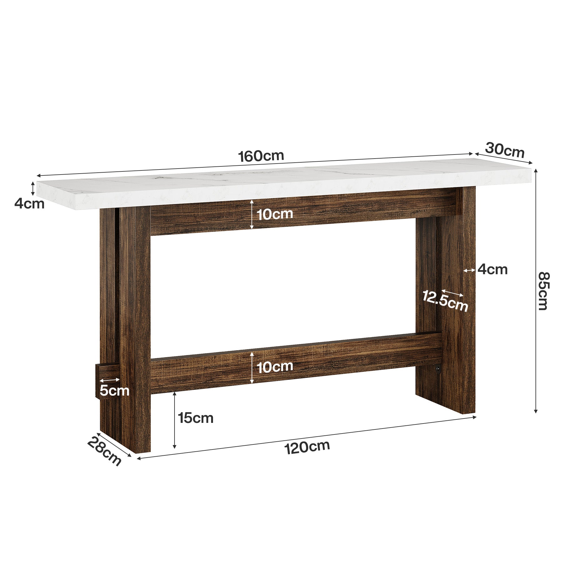 Tribesigns Konsolentisch Landhausstil, 160 cm Flurtisch mit Marmoroptik-Tischplatte