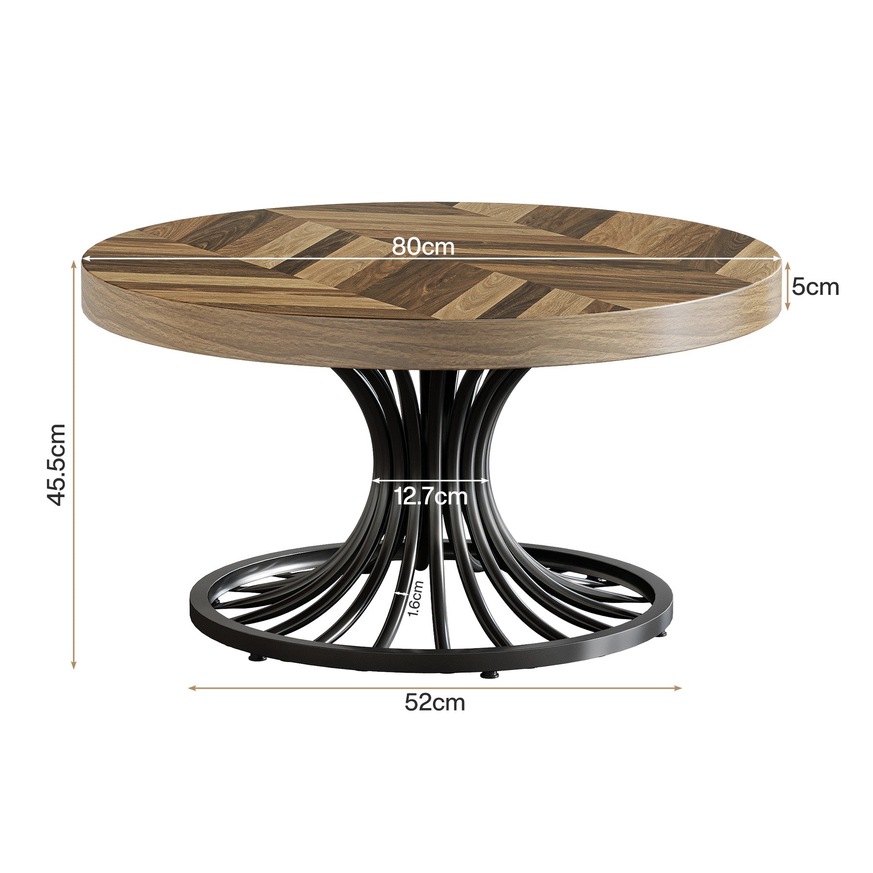 80 cm Couchtisch, Akzenttisch aus Holz mit stilvollem Sockel