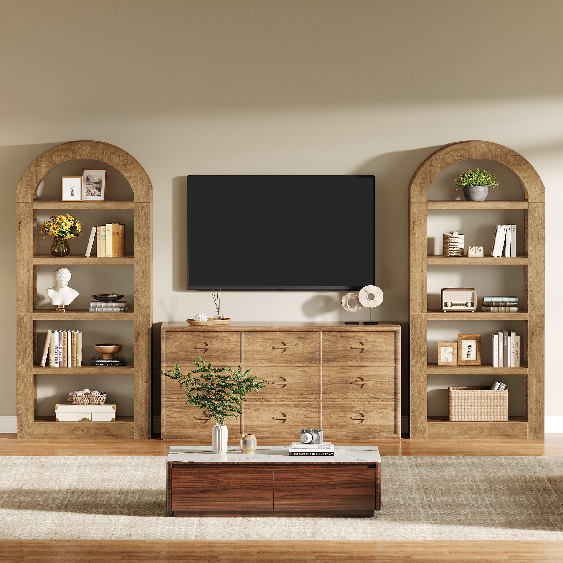 Tribesigns Arched Bücherregal 180 cm hoch, 5-stöckiges offenes Standregal mit Stauraum