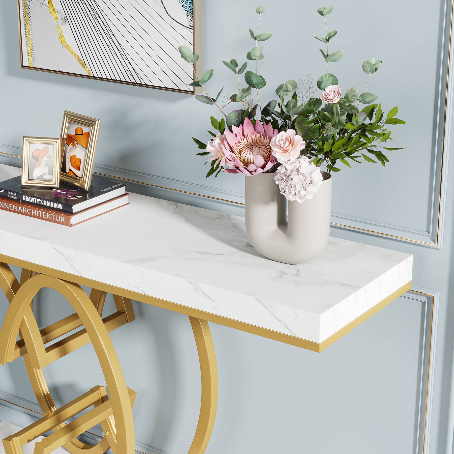 55" Narrow Console Table, Modern Sofa Accent Table for Hallway Tribesigns