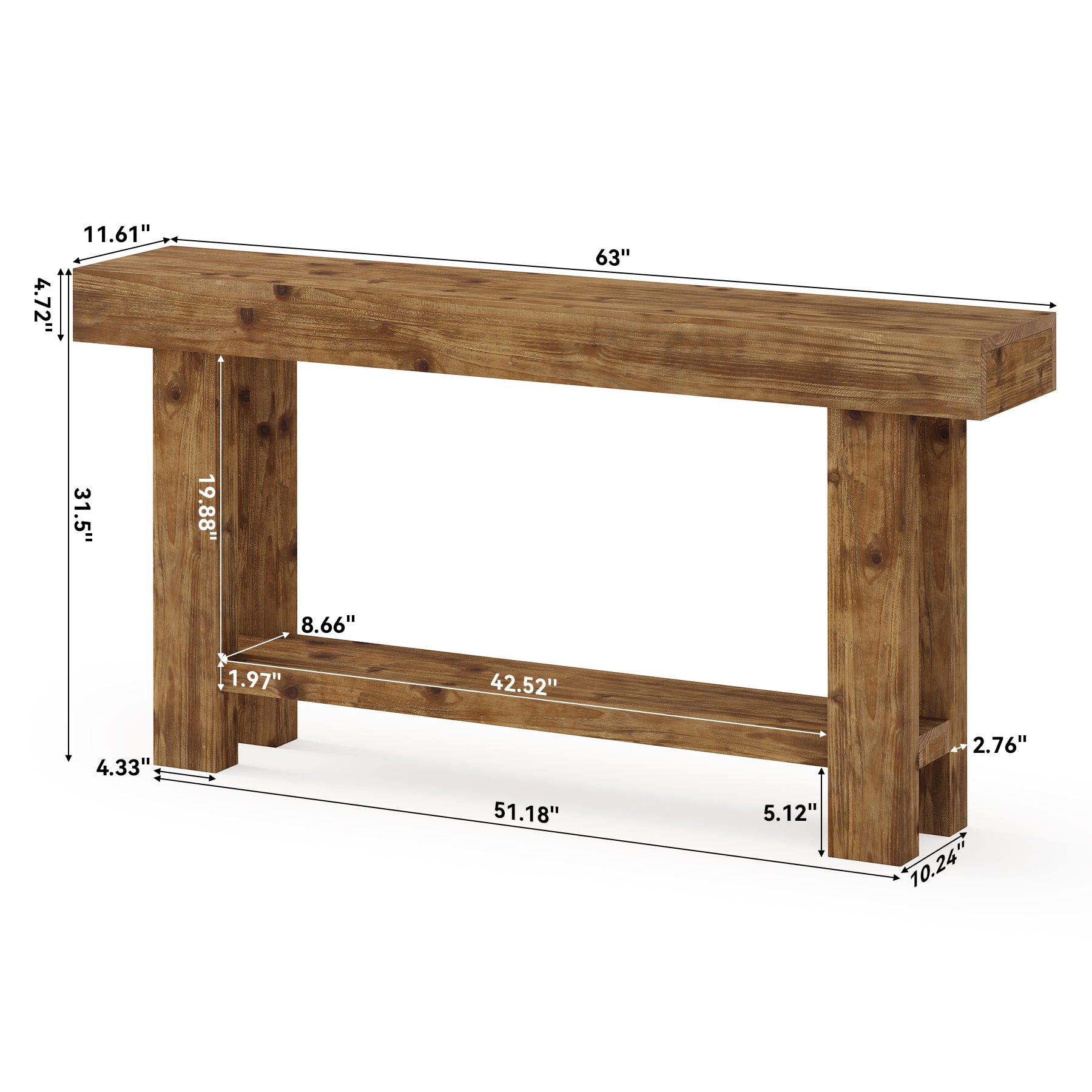 Tribesigns Konsolentisch aus Massivholz 160 cm, Schmaler Flurtisch im Landhausstil mit 2 Ablagen