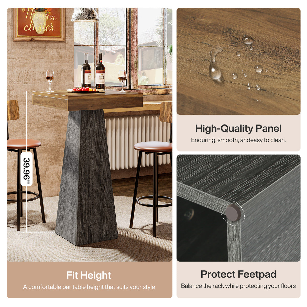 Tribesigns Bartisch 102 cm hoch, Quadratischer Stehtisch für kleine Räume mit stabilem Standfuß