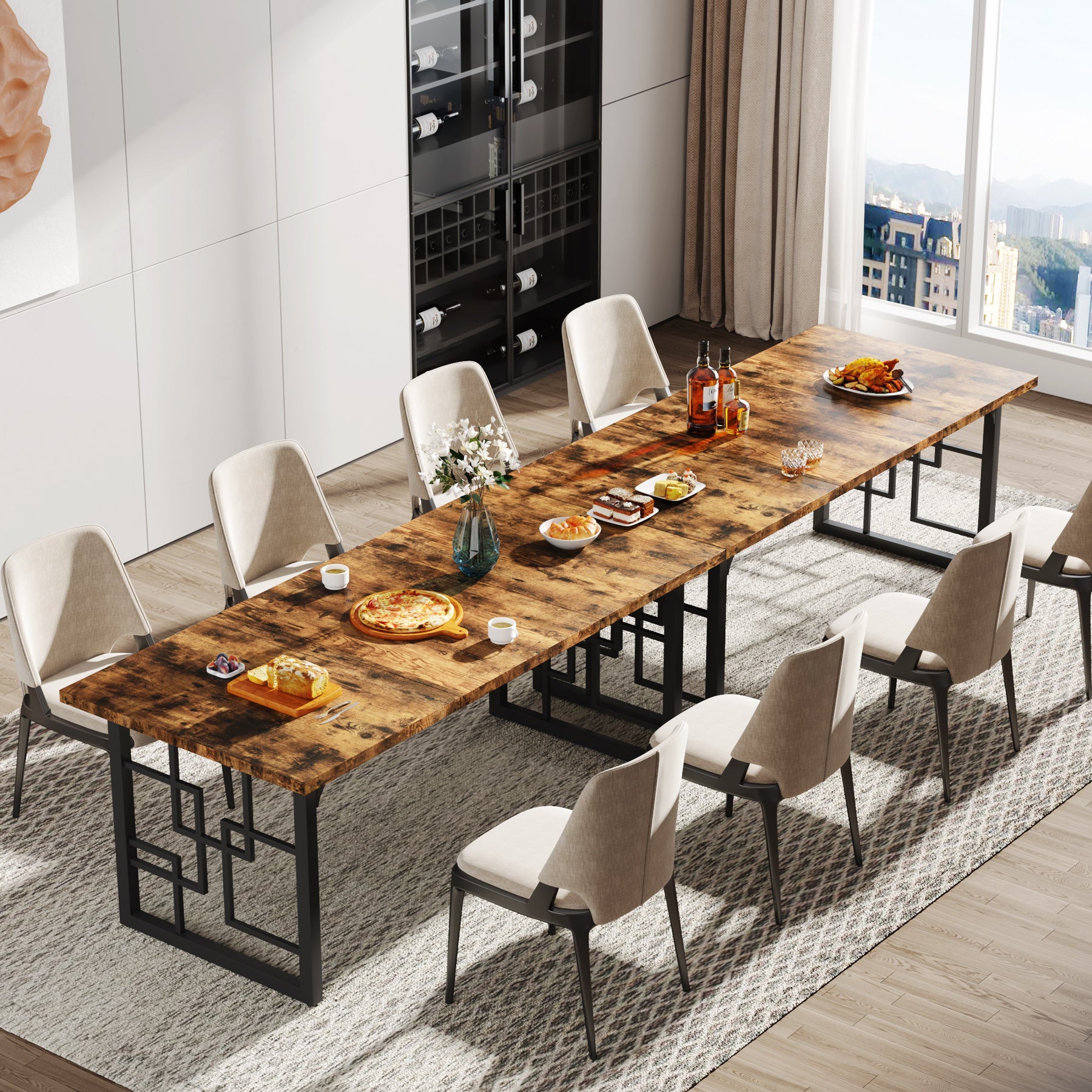 63" Dining Table for 4-6 People, Rectangular Wooden Dinner Kitchen Table Tribesigns
