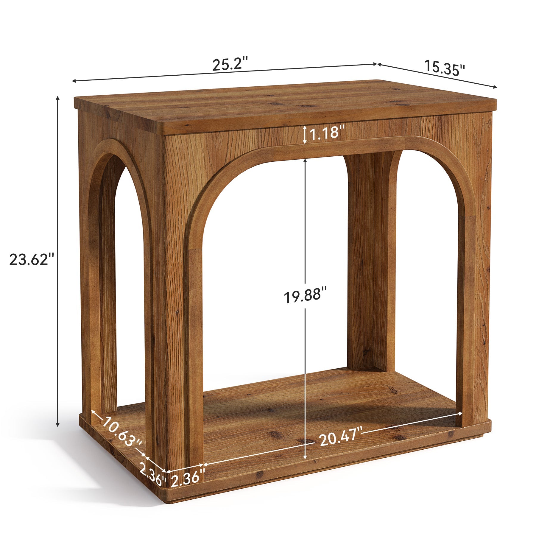 Tribesigns Massivholz Beistelltisch mit Ablage, 2-stufiger Nachttisch im Landhausstil mit Bogendesign