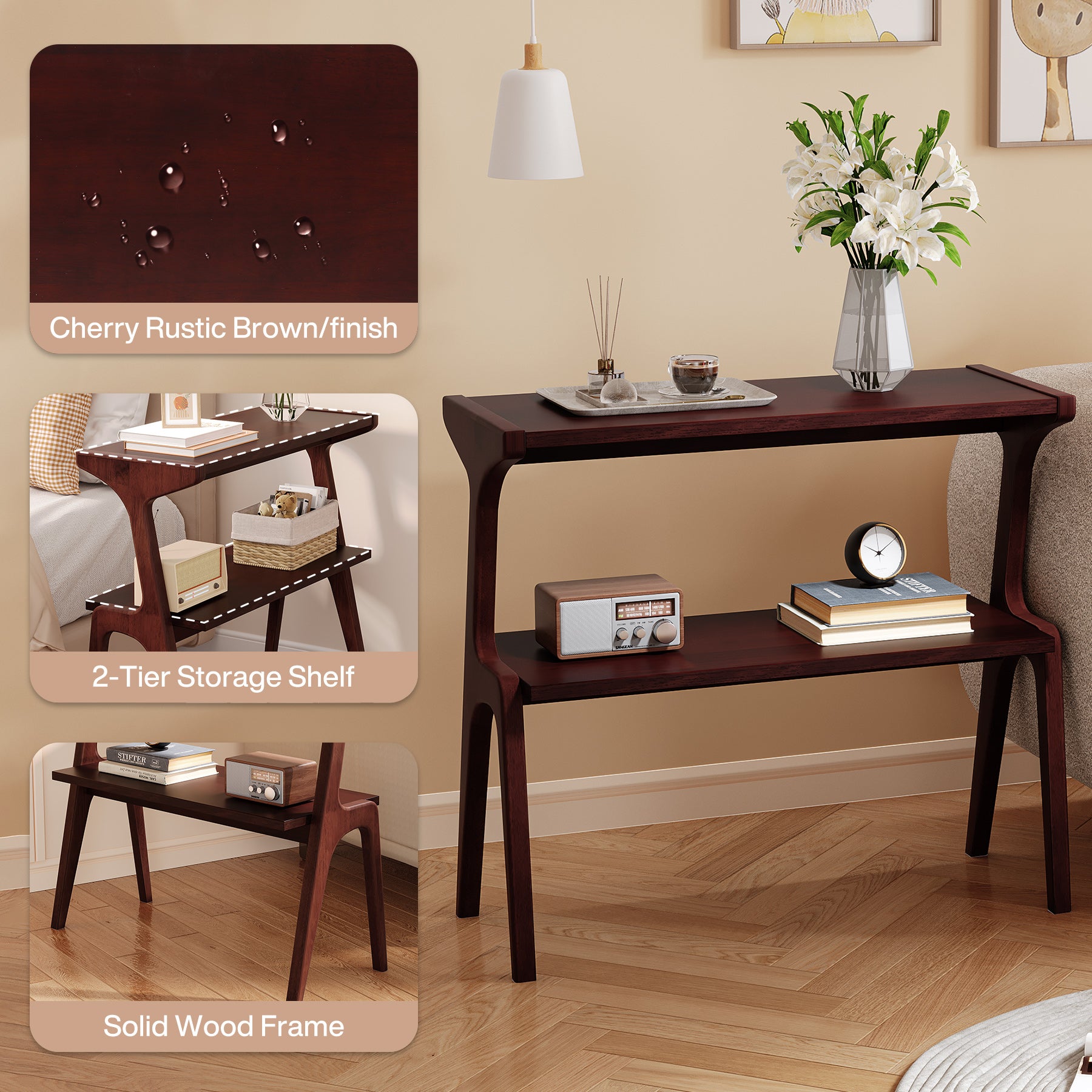 Tribesigns Schmaler Beistelltisch aus Massivholz, 2-stufiger Nachttisch mit modernem Design