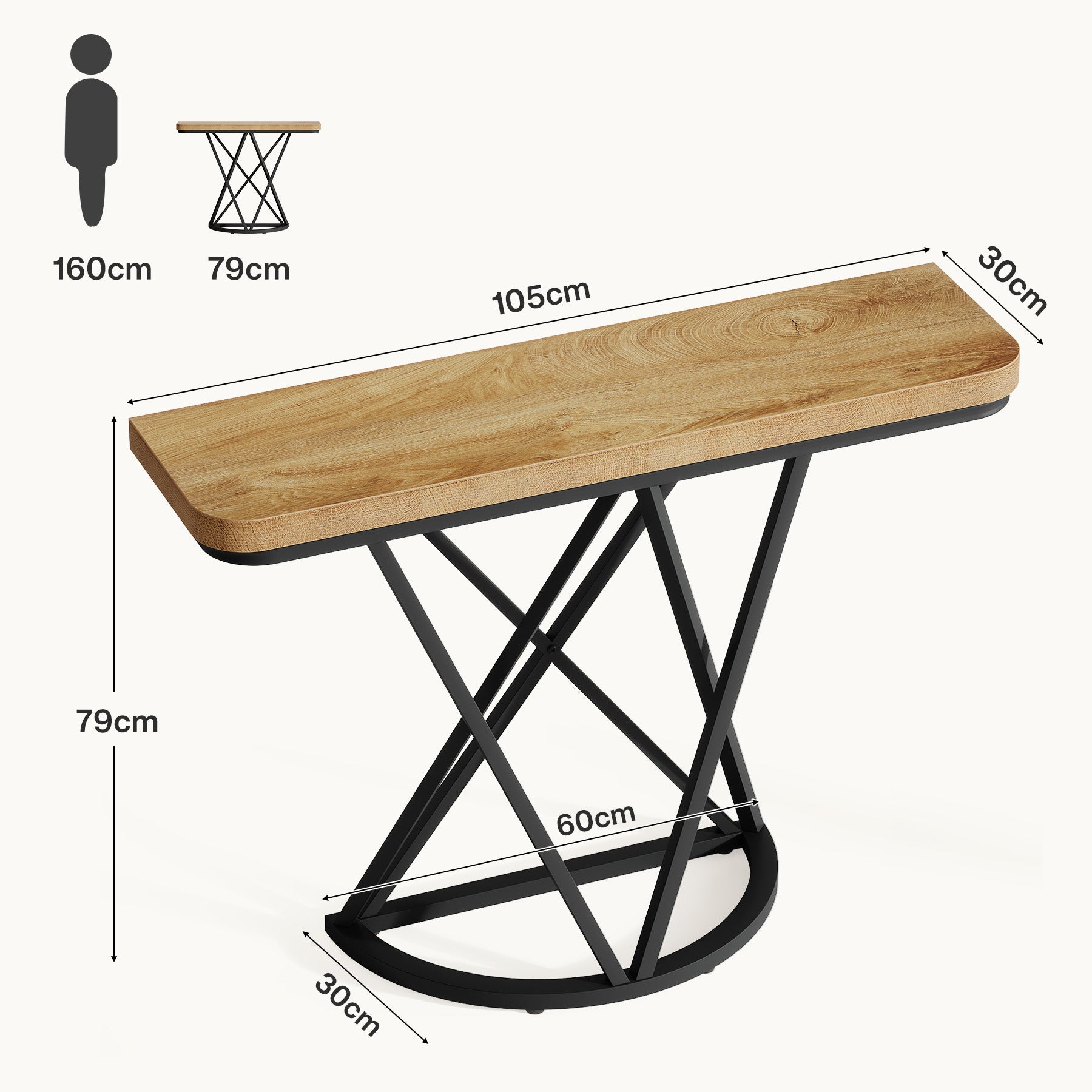 Schmaler Konsolentisch 105 cm, Industrieller Flurtisch mit geometrischem Metallgestell