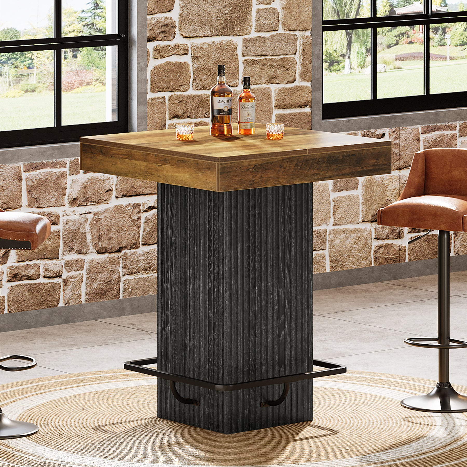 Tribesigns Bartisch Quadratisch 80 x 80 cm, Hochtisch mit Fußstütze, Industrial Bistrotisch