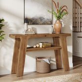 Tribesigns Massivholz-Konsolentisch 120 cm, Rustikaler Flur- und Sofatisch mit 2 Ablagen, Landhausstil 3