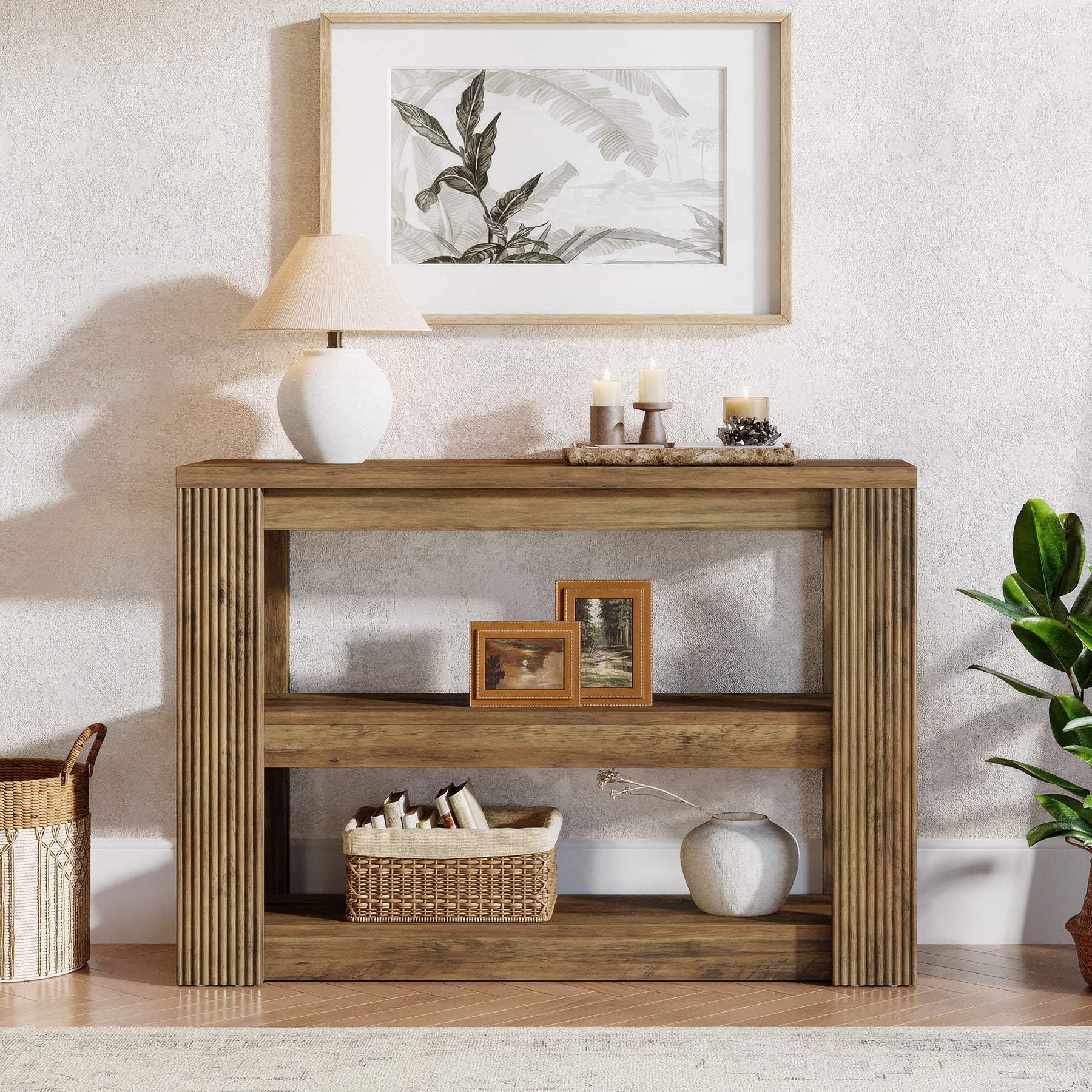Tribesigns Schmaler Konsolentisch 105 cm – 3-stufiger Landhaus Flurtisch mit Ablagen, Sofatisch für Eingangsbereich & Wohnzimmer