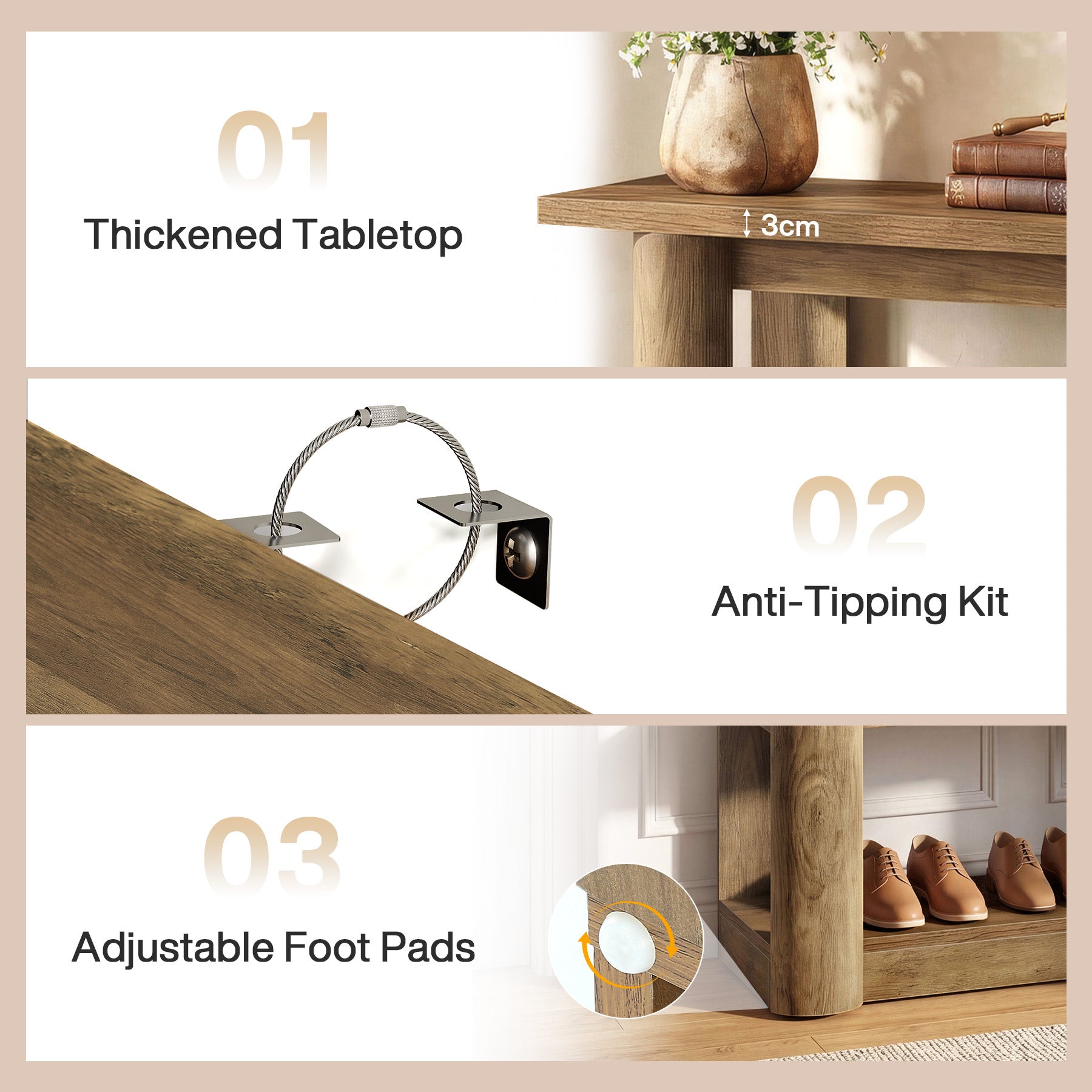 Tribesigns Konsolentisch Landhausstil 105 cm, Schmaler Flurtisch mit 3 Ablagen & Stauraum