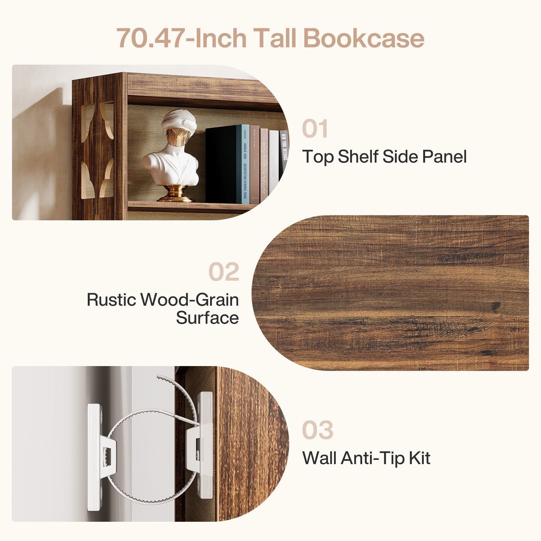 6-stöckiges Bücherregal, 179 cm Bücherregal aus Holz