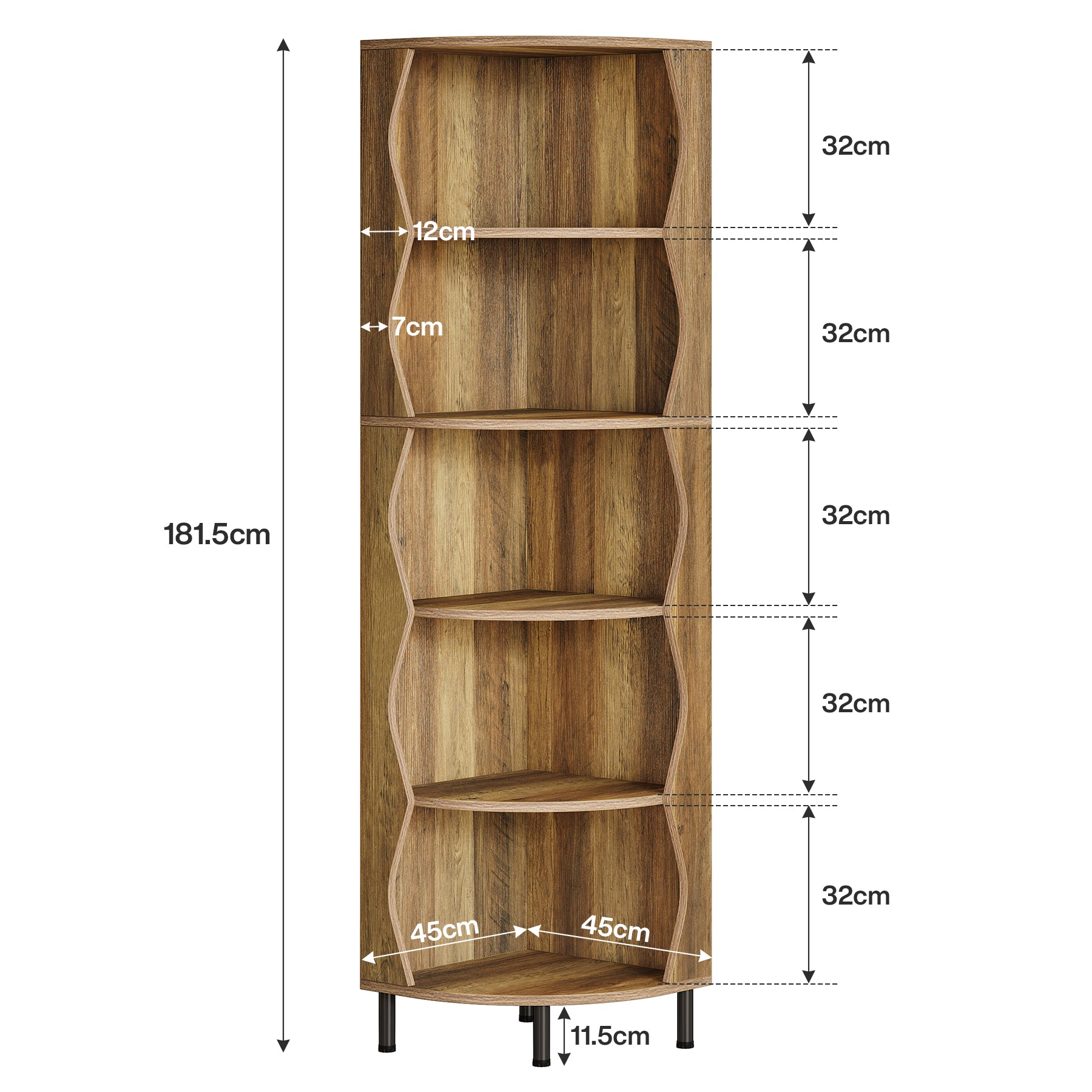 Tribesigns 5-stöckiges Eckregal 182 cm hohes Eckbücherregal, Stilvolles Bücherregal aus Holz