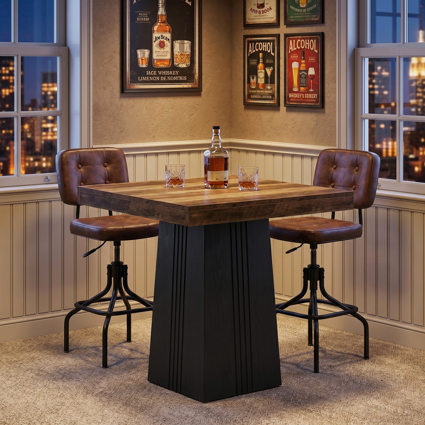 Tribesigns Bartisch 80 × 80 cm, Quadratischer Stehtisch im Landhausstil mit geriffeltem Sockel