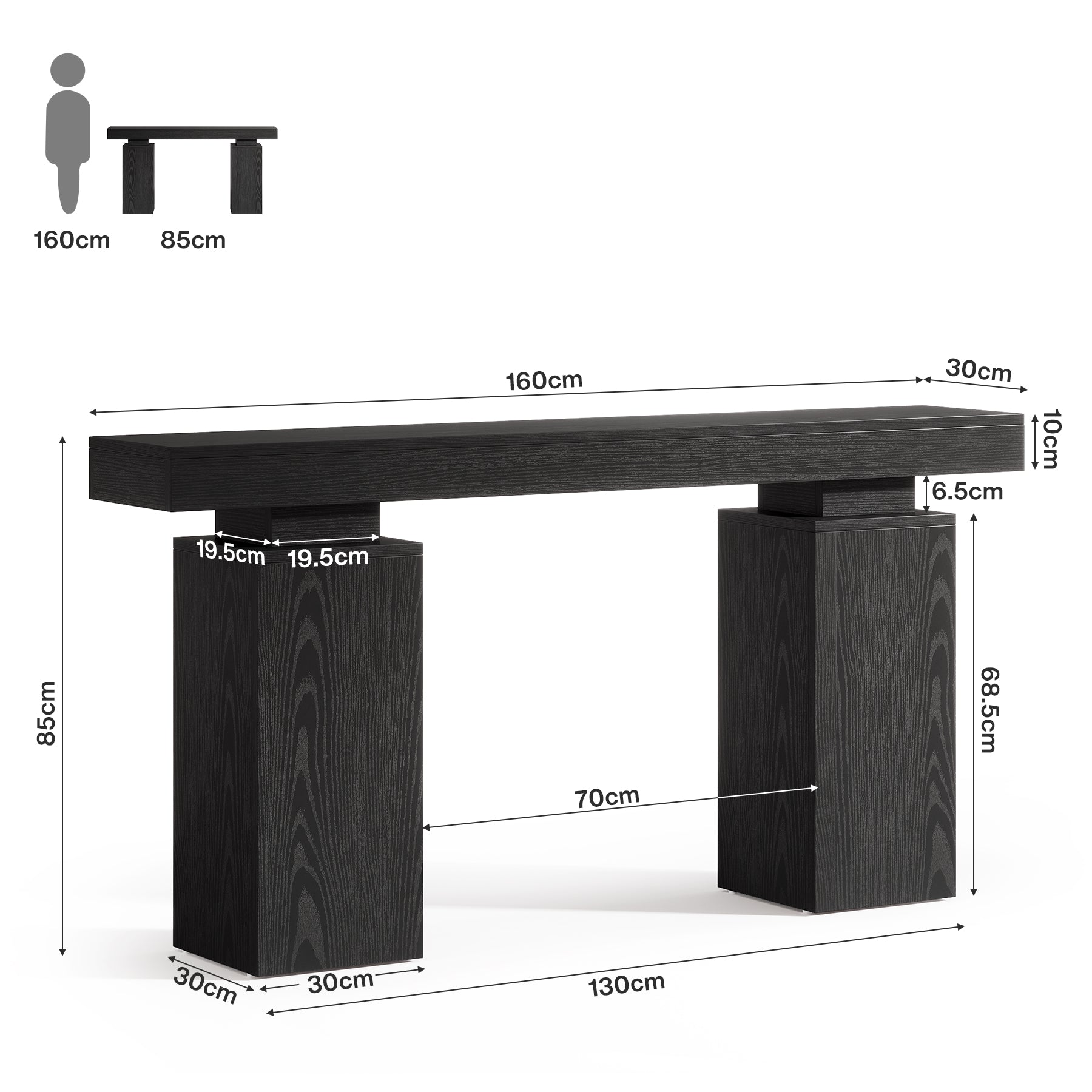 160 cm Konsolentisch - Landhaus-Sofatisch für Flur & Wohnzimmer