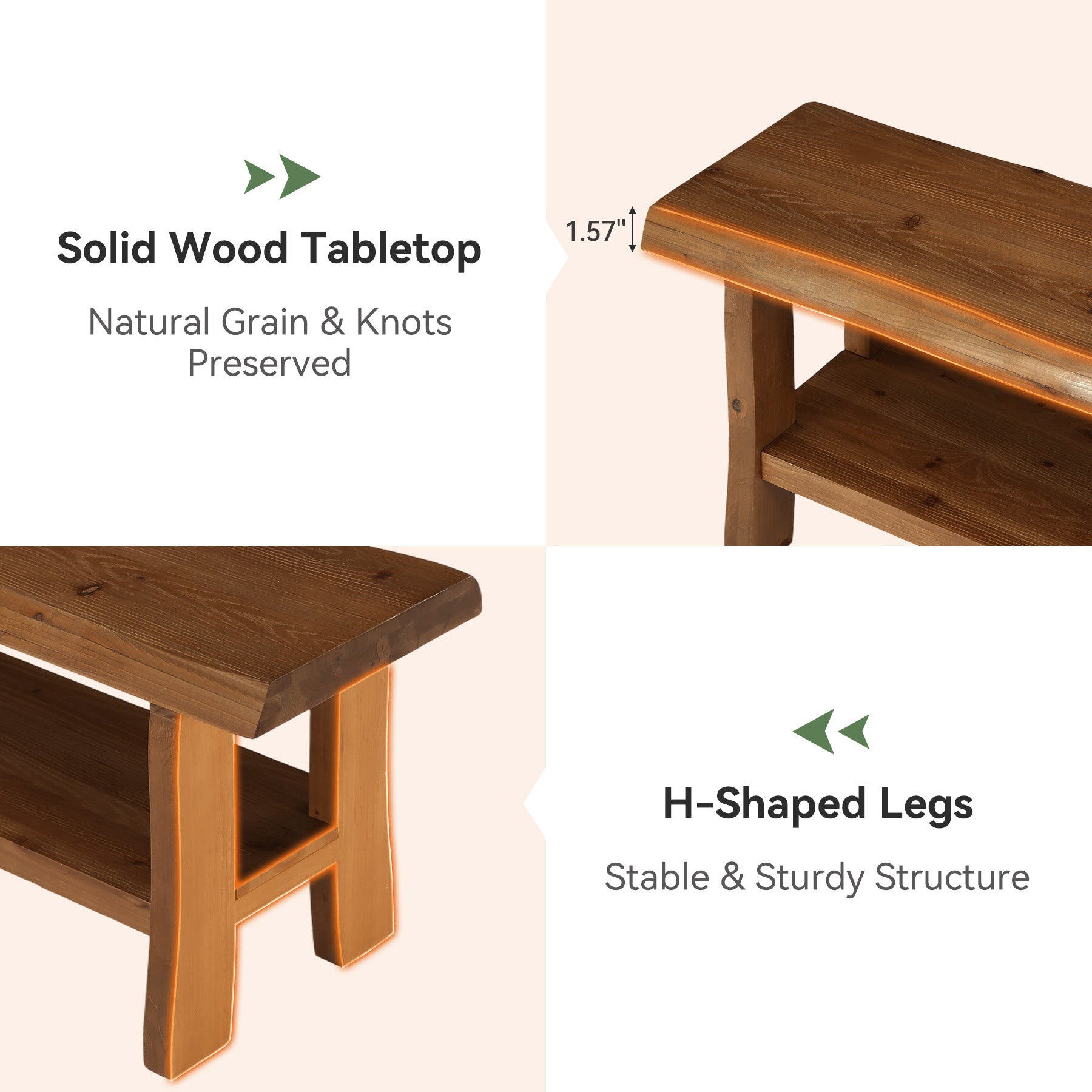 Tribesigns Massivholz Schuhbank 140 cm mit Ablage, Sitzbank für 2–3 Personen im Landhausstil