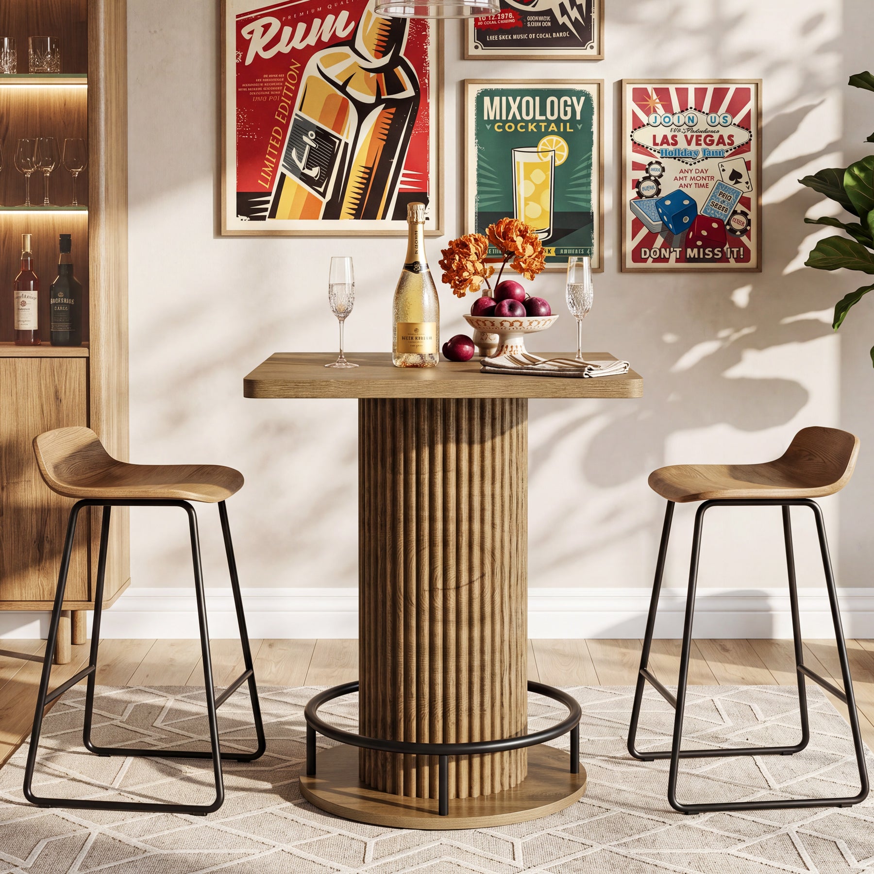 Tribesigns Bartisch 70 × 70 cm, Quadratischer Stehtisch mit Metall-Fußstütze im Vintage-Landhausstil