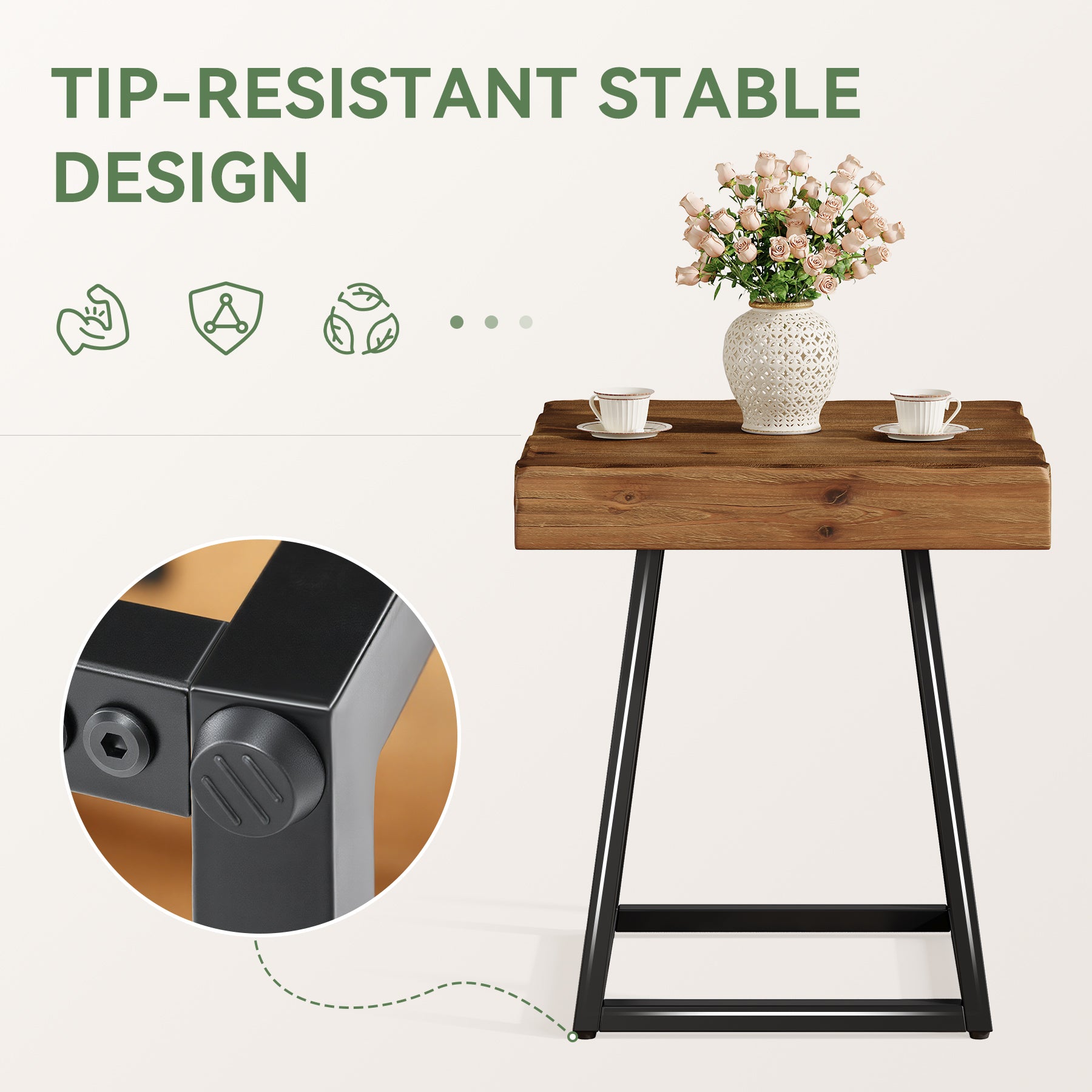Tribesigns Beistelltisch aus Massivholz 50 cm, Quadratischer Nachttisch mit Metallgestell