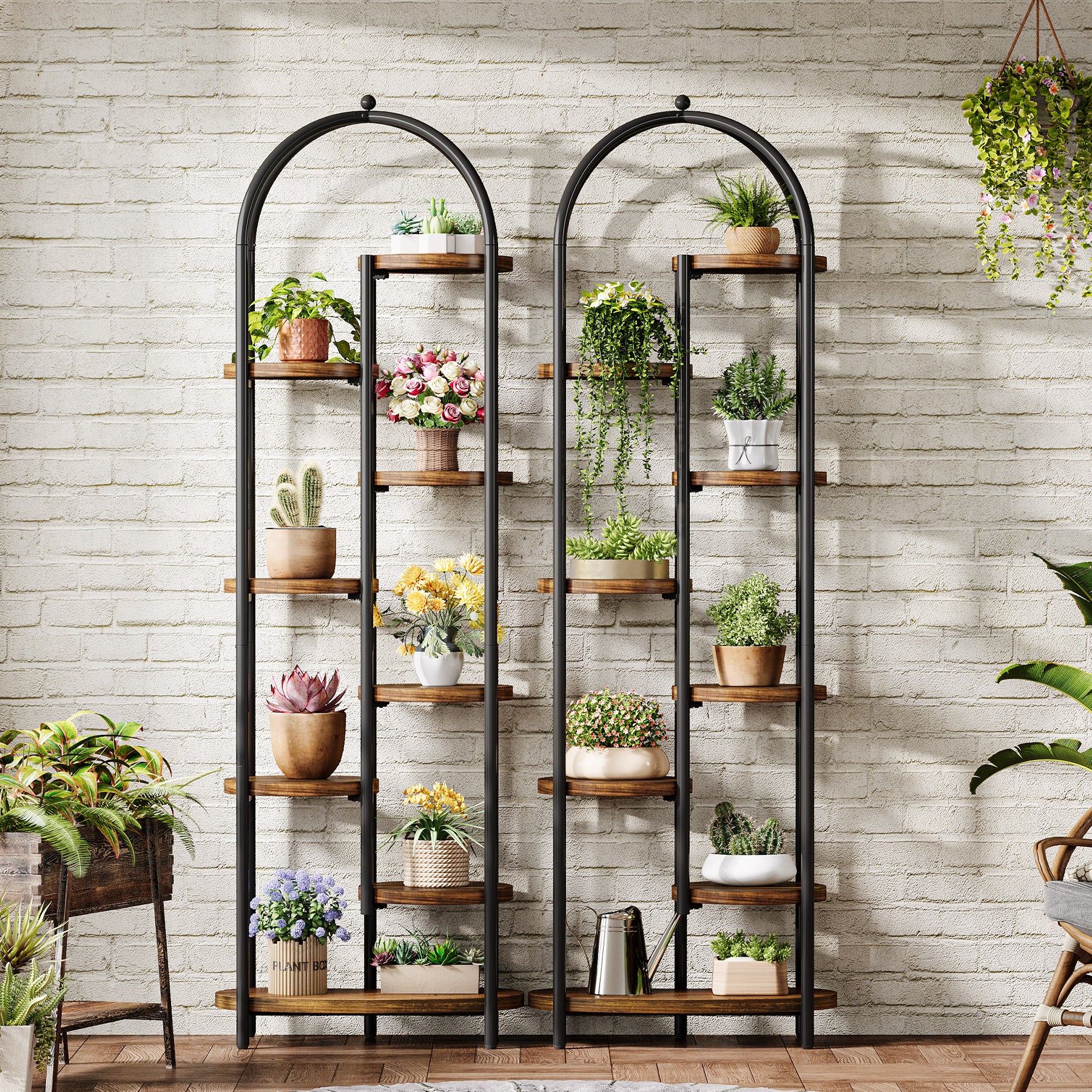 Pflanzenständer 180 cm hoch mit 8 Ablagen, Blumenständer für 10 Pflanzen, Eckregal mit Metallrahmen