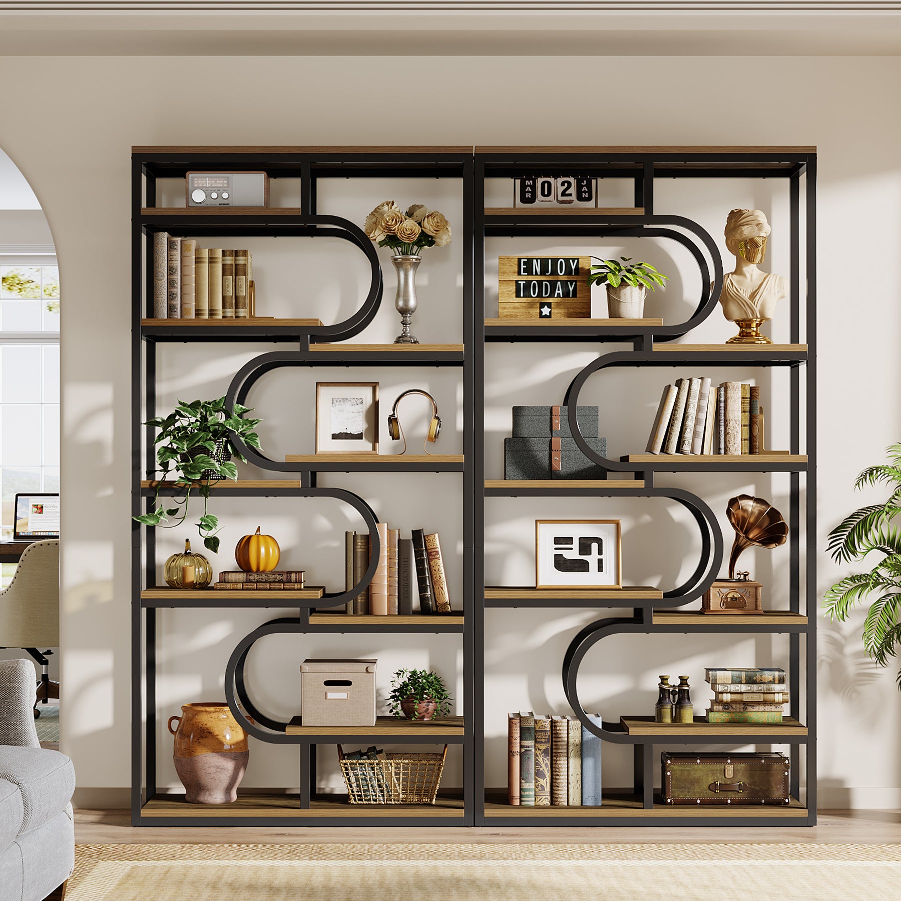 Tribesigns Bücherregal 180 cm hoch, 5 Ebenen Industrial Regal mit offenem Stauraum