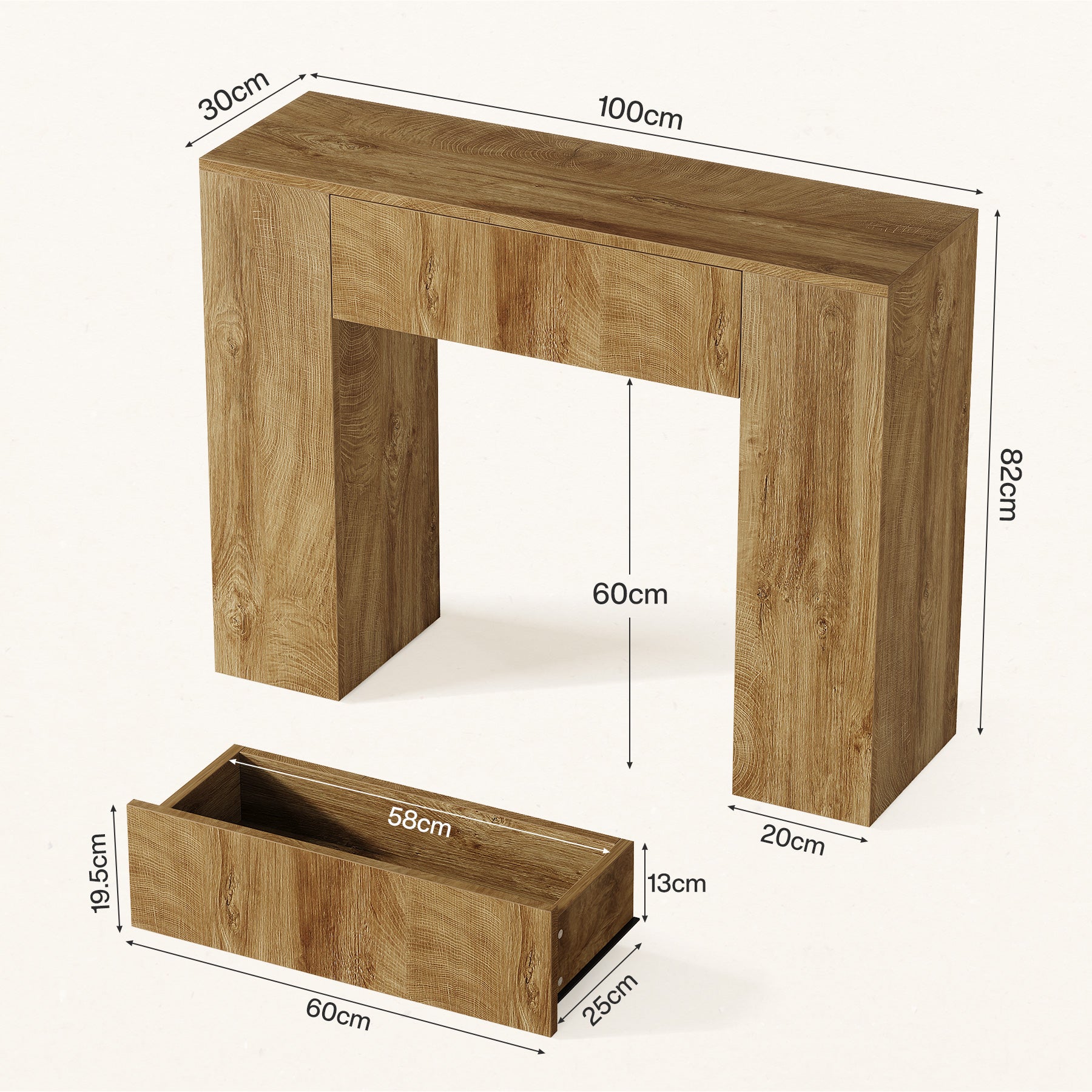 100 cm Schmaler Konsolentisch mit Schubladen, Sofatisch für Flur & Wohnzimmer