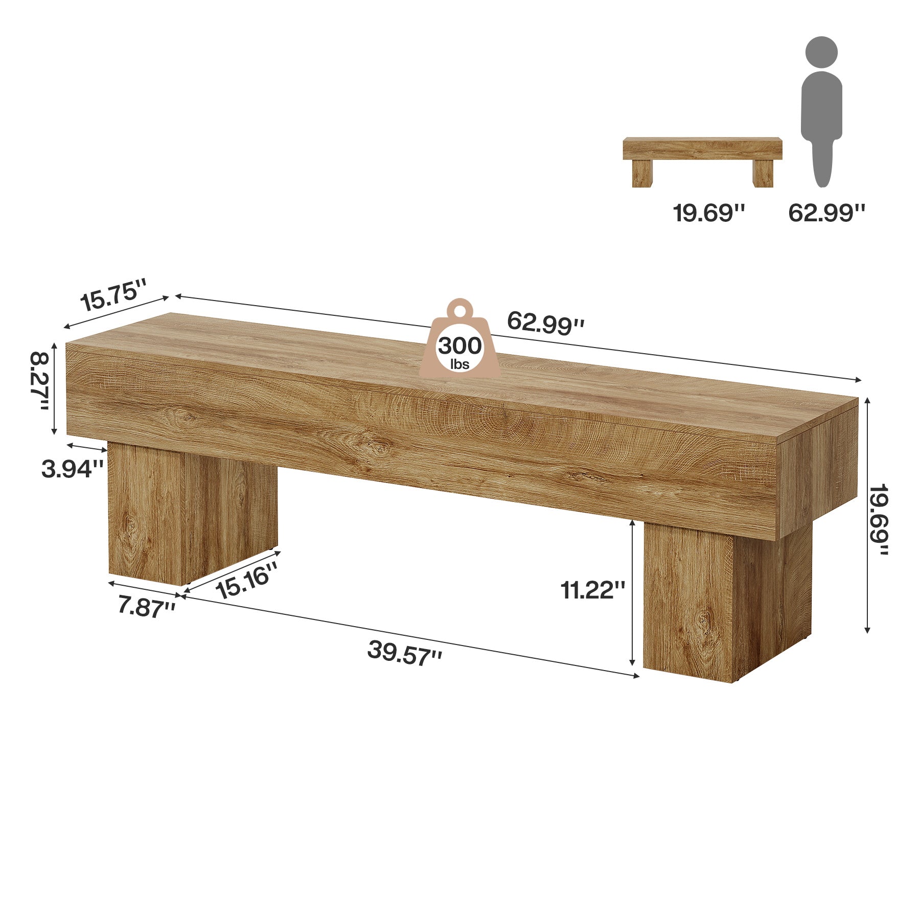 Flurbank 160 cm, rustikale Bauernhaus-Schuhbank aus Holz für Flur, Wohnzimmer und Bettende