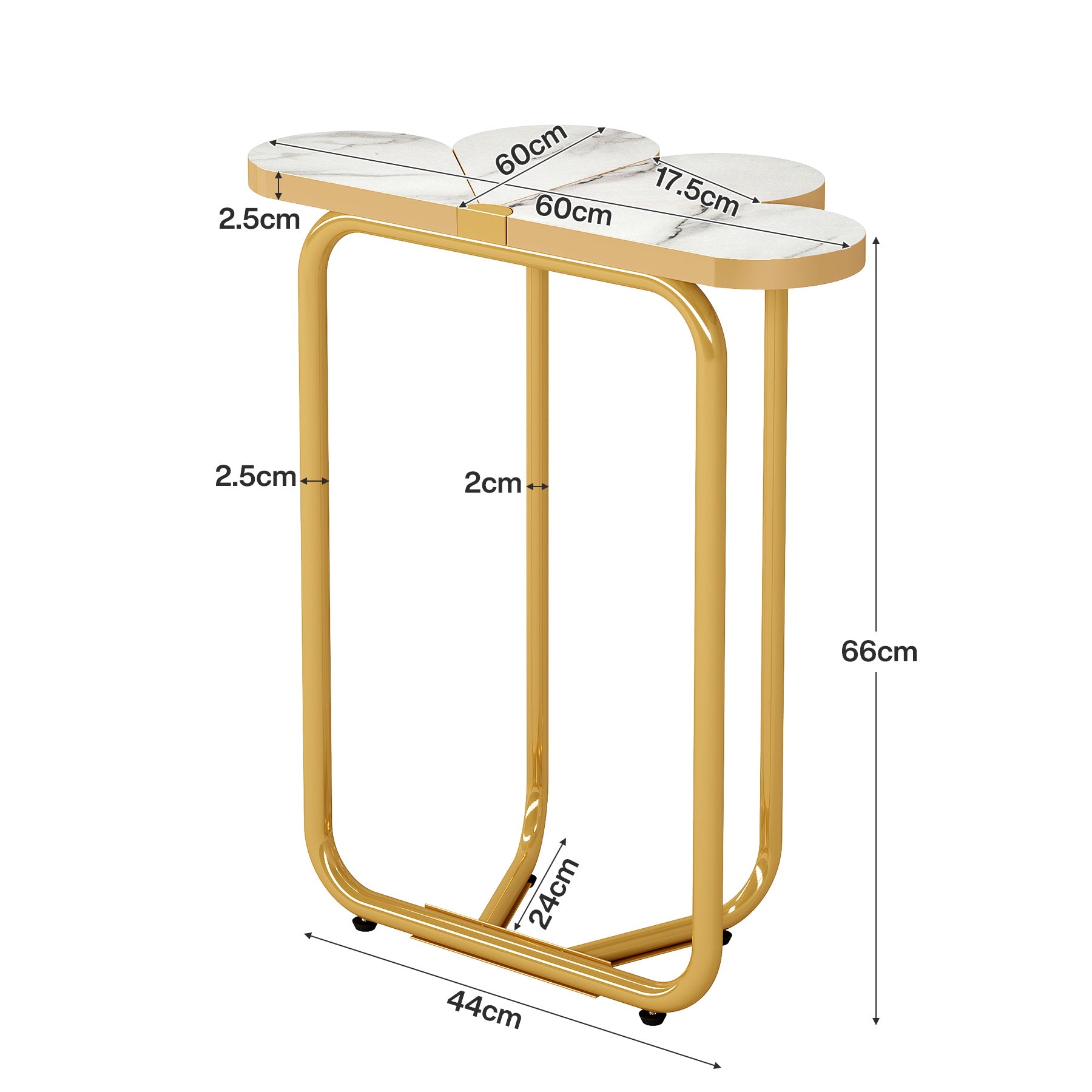 Tribesigns Beistelltisch „Halbblume“, Nachttisch in Marmoroptik mit Goldrahmen