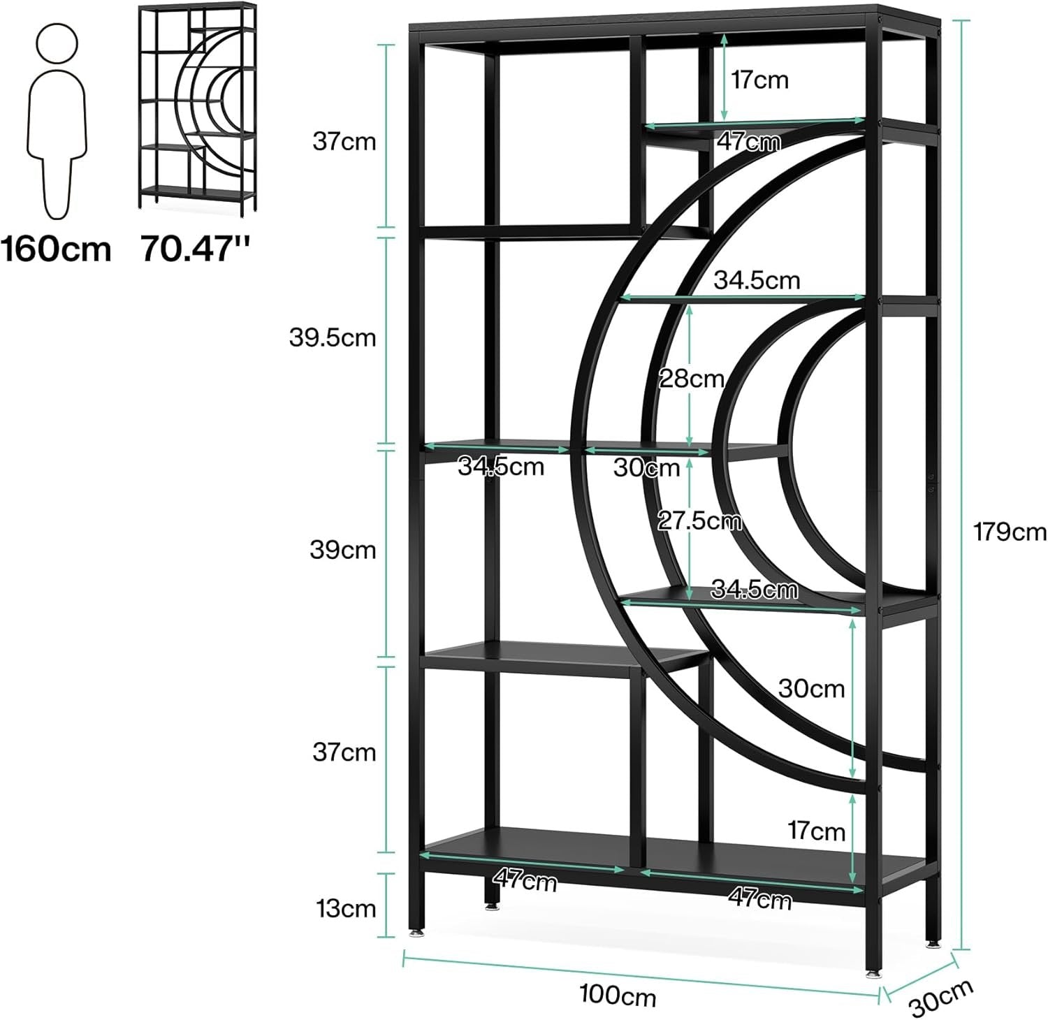 Industrielles  8-stöckiges geometrisches Bücherregal mit rustikalen Metallrahmen