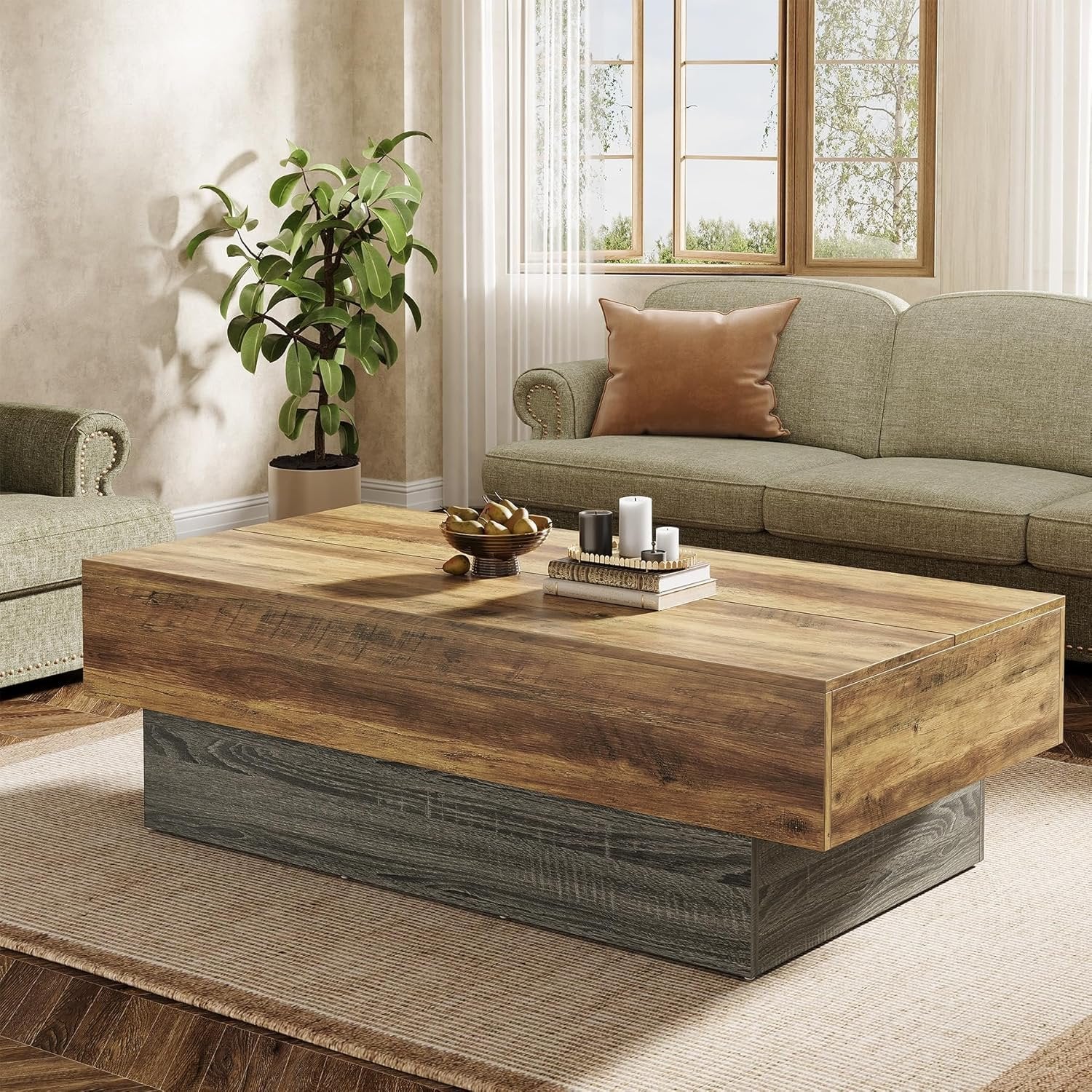 140 cm Rechteckiger Couchtisch aus Holz, Großer Wohnzimmertisch mit Grauem Metallgestell