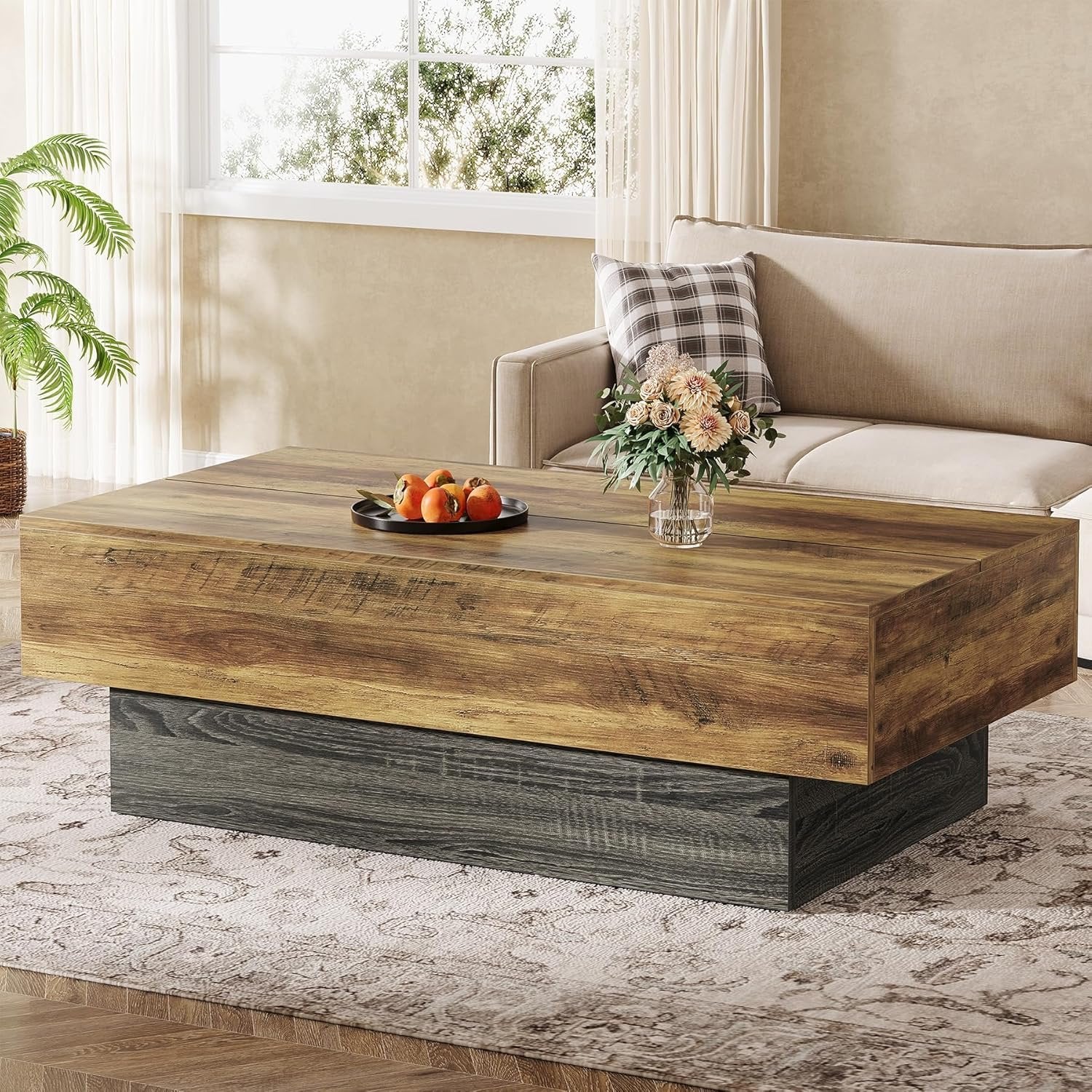 140 cm Rechteckiger Couchtisch aus Holz, Großer Wohnzimmertisch mit Grauem Metallgestell