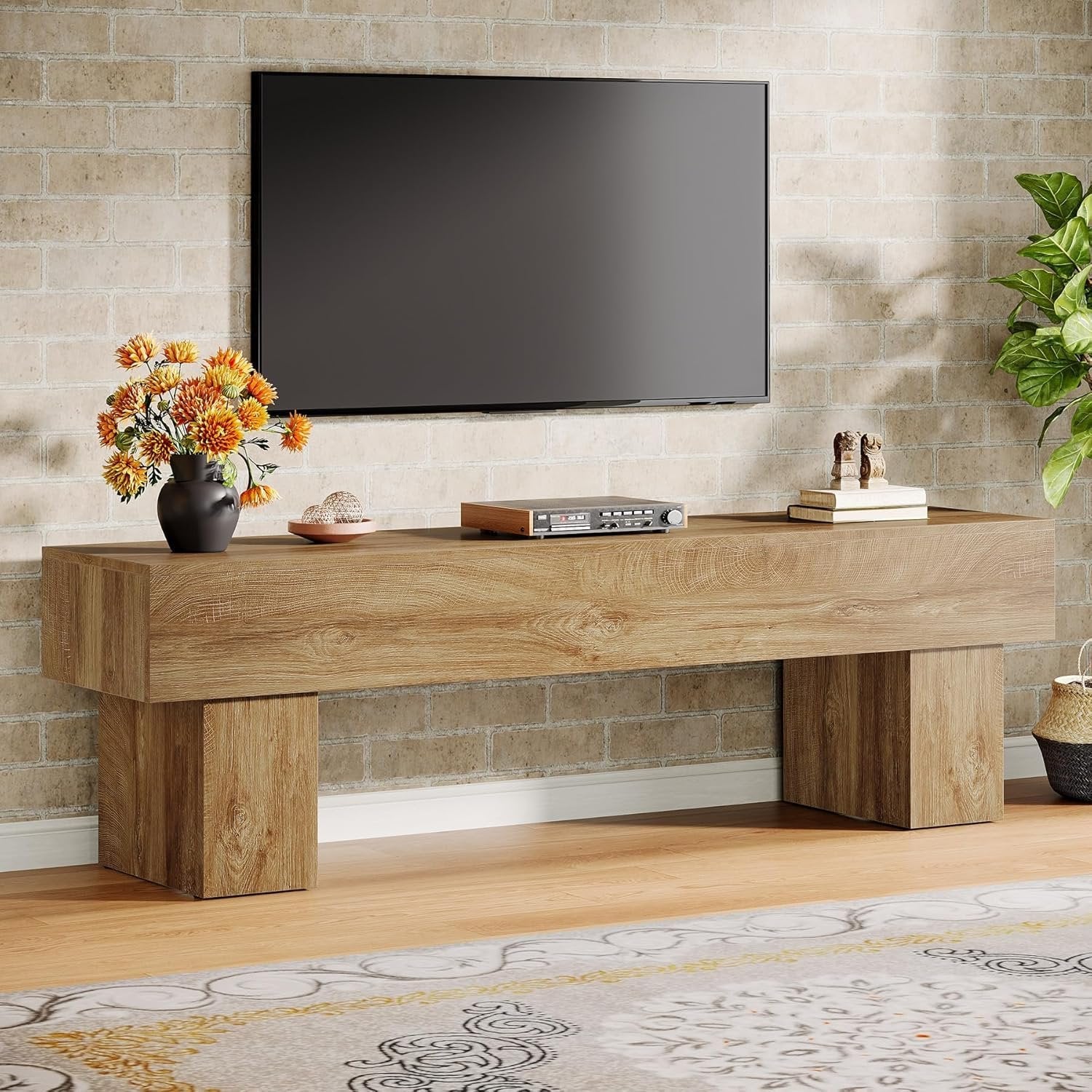TV-Schrank 160 cm, niedriger Fernsehschrank für Wohnzimmer, passend für 140–165 cm TVs