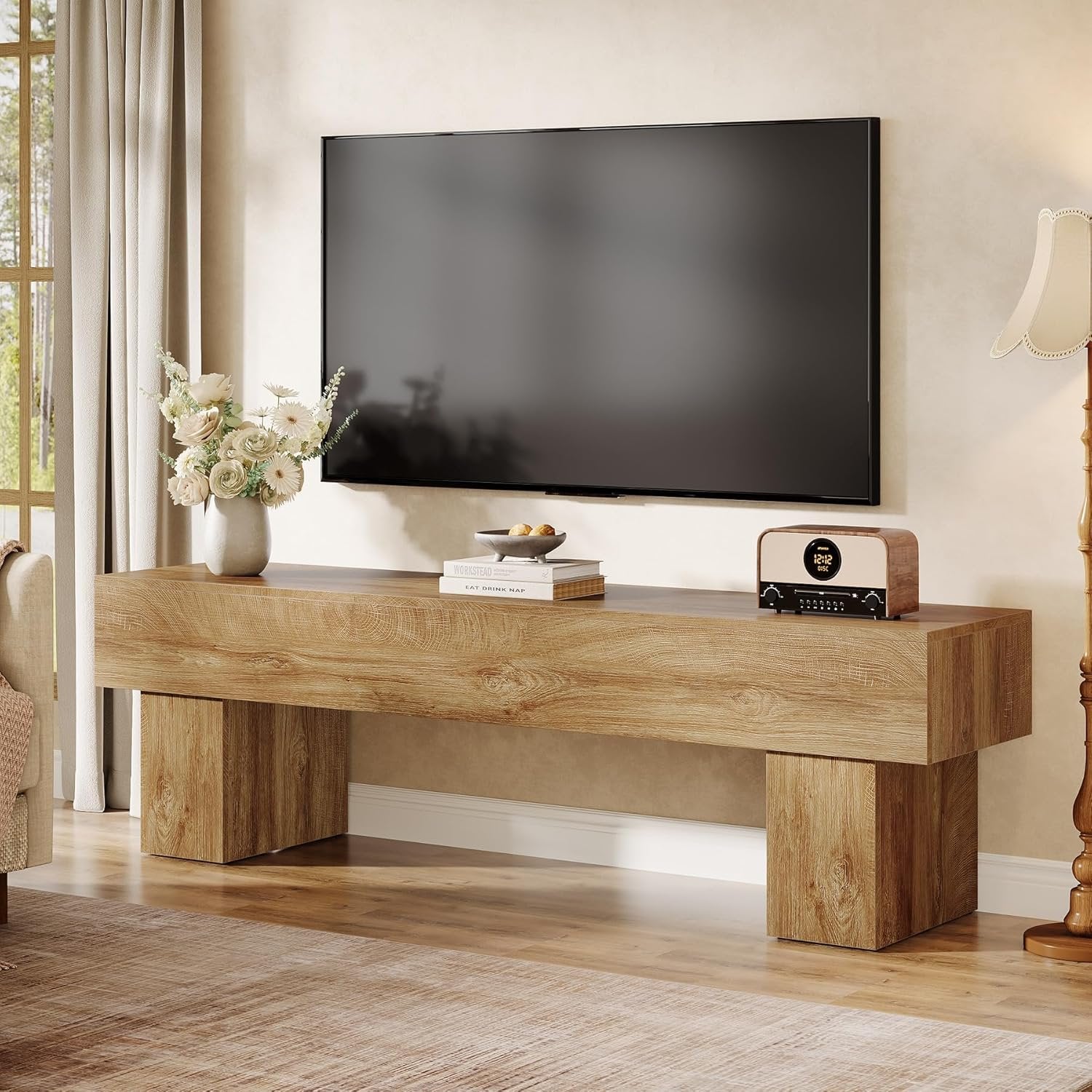 TV-Schrank 160 cm, niedriger Fernsehschrank für Wohnzimmer, passend für 140–165 cm TVs