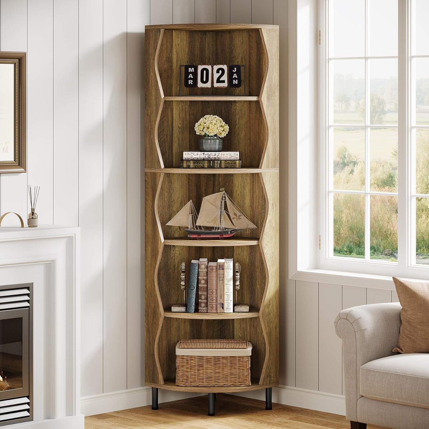Tribesigns 5-stöckiges Eckregal 182 cm hohes Eckbücherregal, Stilvolles Bücherregal aus Holz
