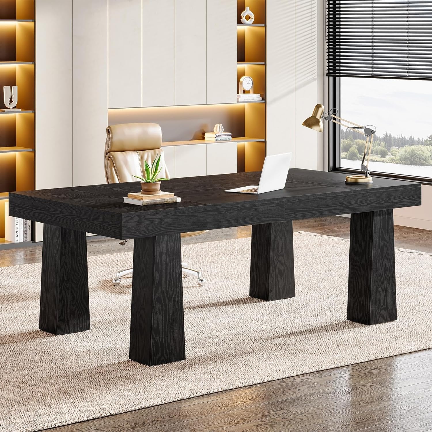 160 cm Computerschreibtisch, Moderner Industriestil Schreibtisch mit verstärkten Kegelfüßen in Schwarz
