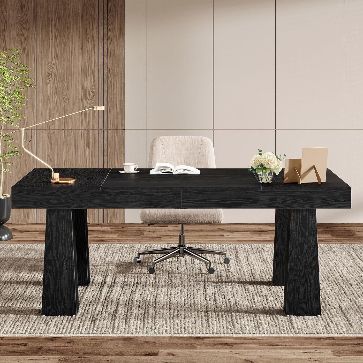 160 cm Computerschreibtisch, Moderner Industriestil Schreibtisch mit verstärkten Kegelfüßen in Schwarz