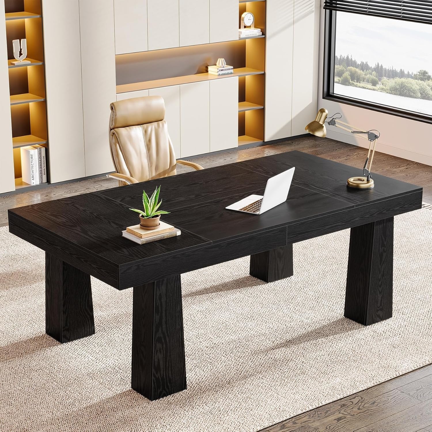 160 cm Computerschreibtisch, Moderner Industriestil Schreibtisch mit verstärkten Kegelfüßen in Schwarz