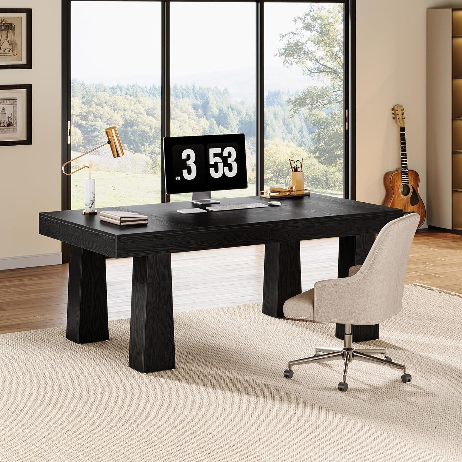 160 cm Computerschreibtisch, Moderner Industriestil Schreibtisch mit verstärkten Kegelfüßen in Schwarz