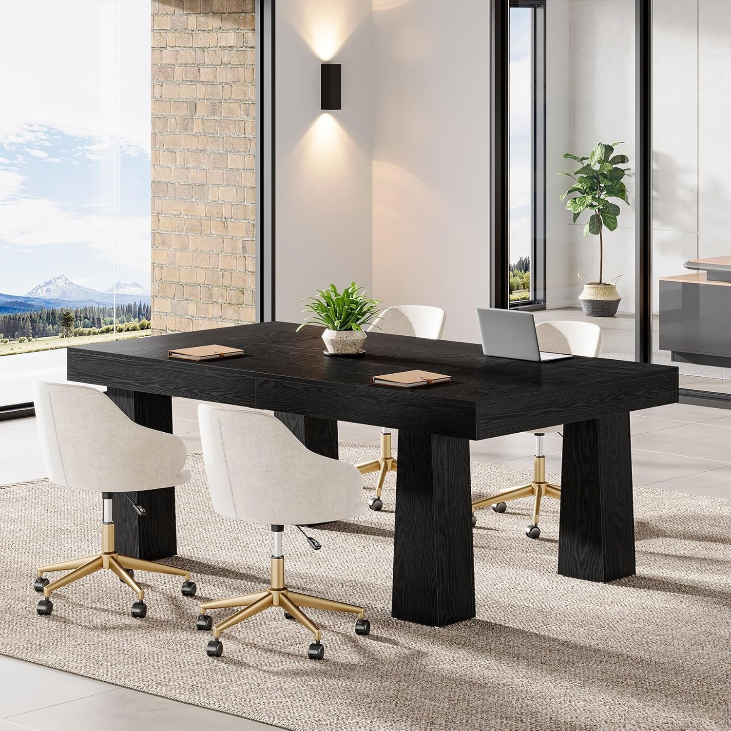 160 cm Computerschreibtisch, Moderner Industriestil Schreibtisch mit verstärkten Kegelfüßen in Schwarz