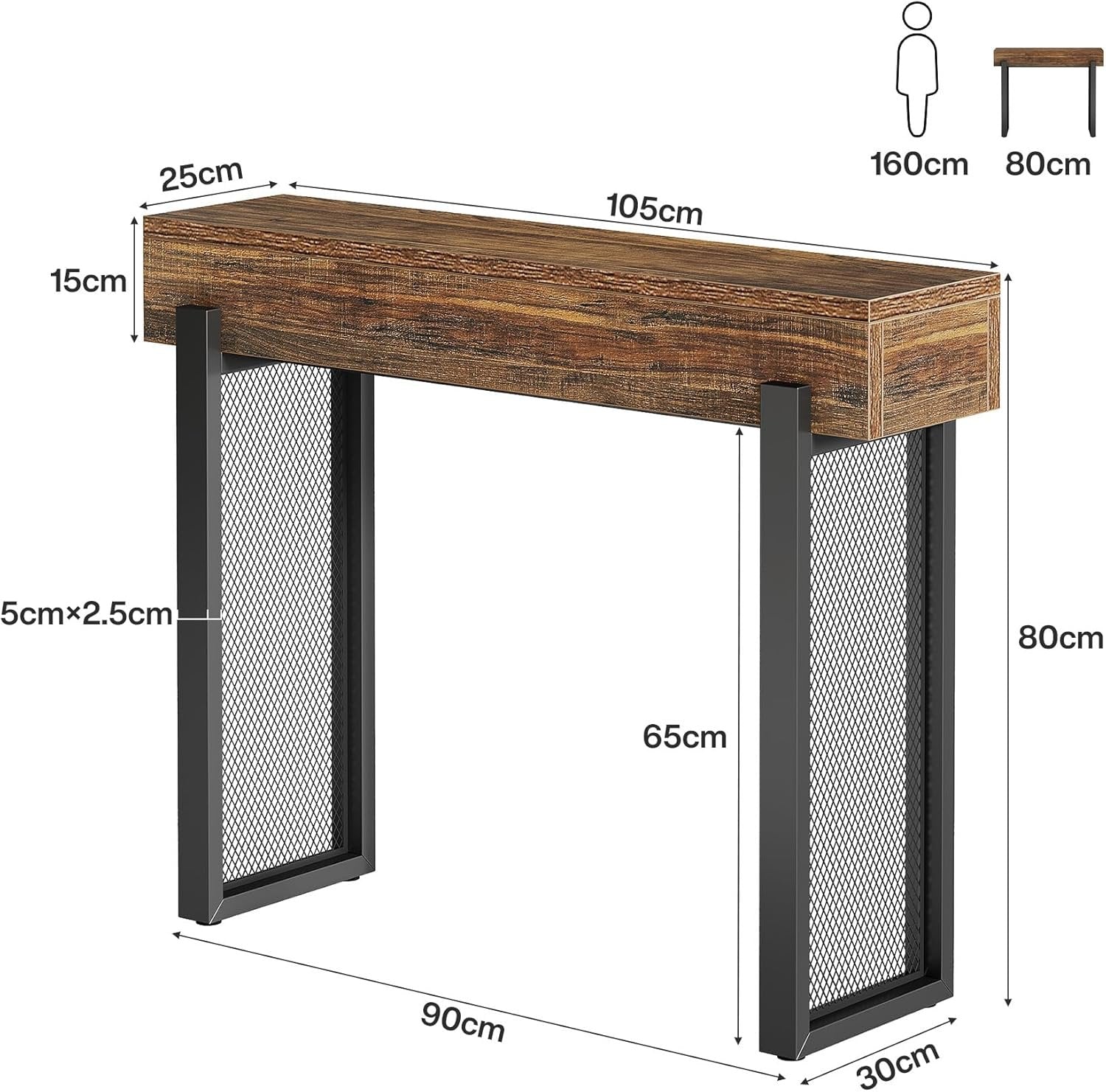 105 cm Konsolentisch, kleiner Sofa-Eingangstisch mit Stauraum