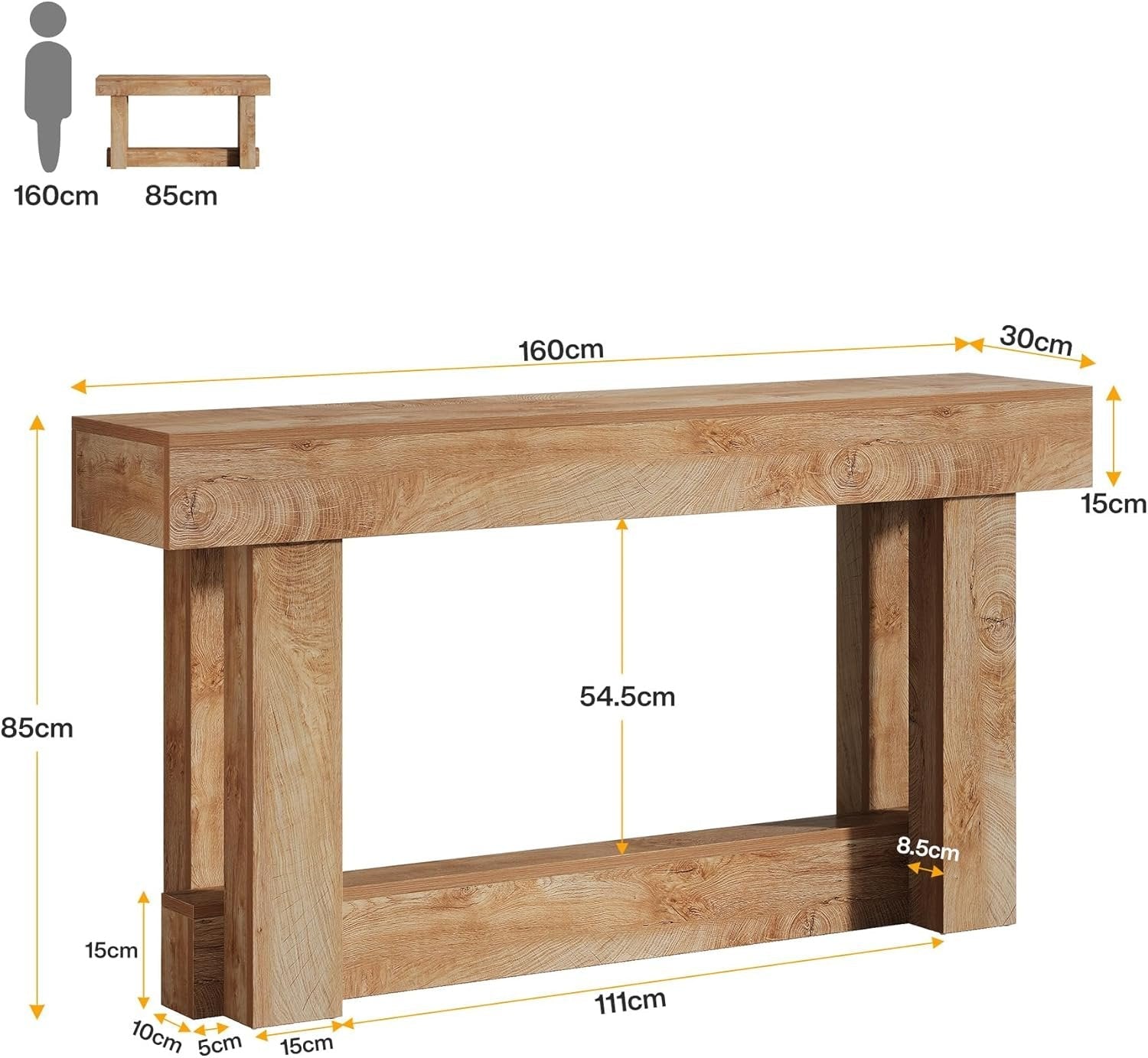160 cm Konsolentisch aus Holzwerkstoff, 2-stufiger Bauernhaus-Eingangstisch