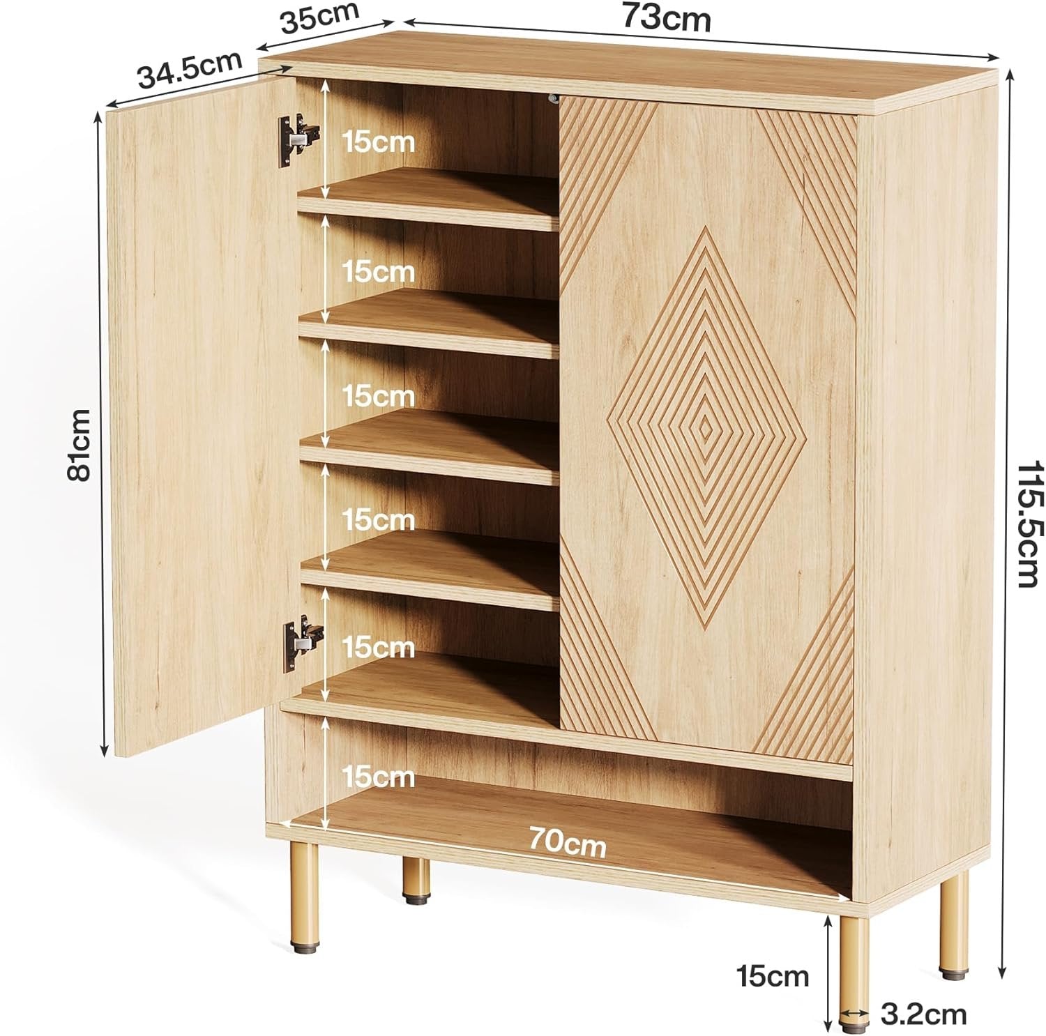 73cm Schuhschrank, Schuhregal aus Holz mit verstellbaren Regalen