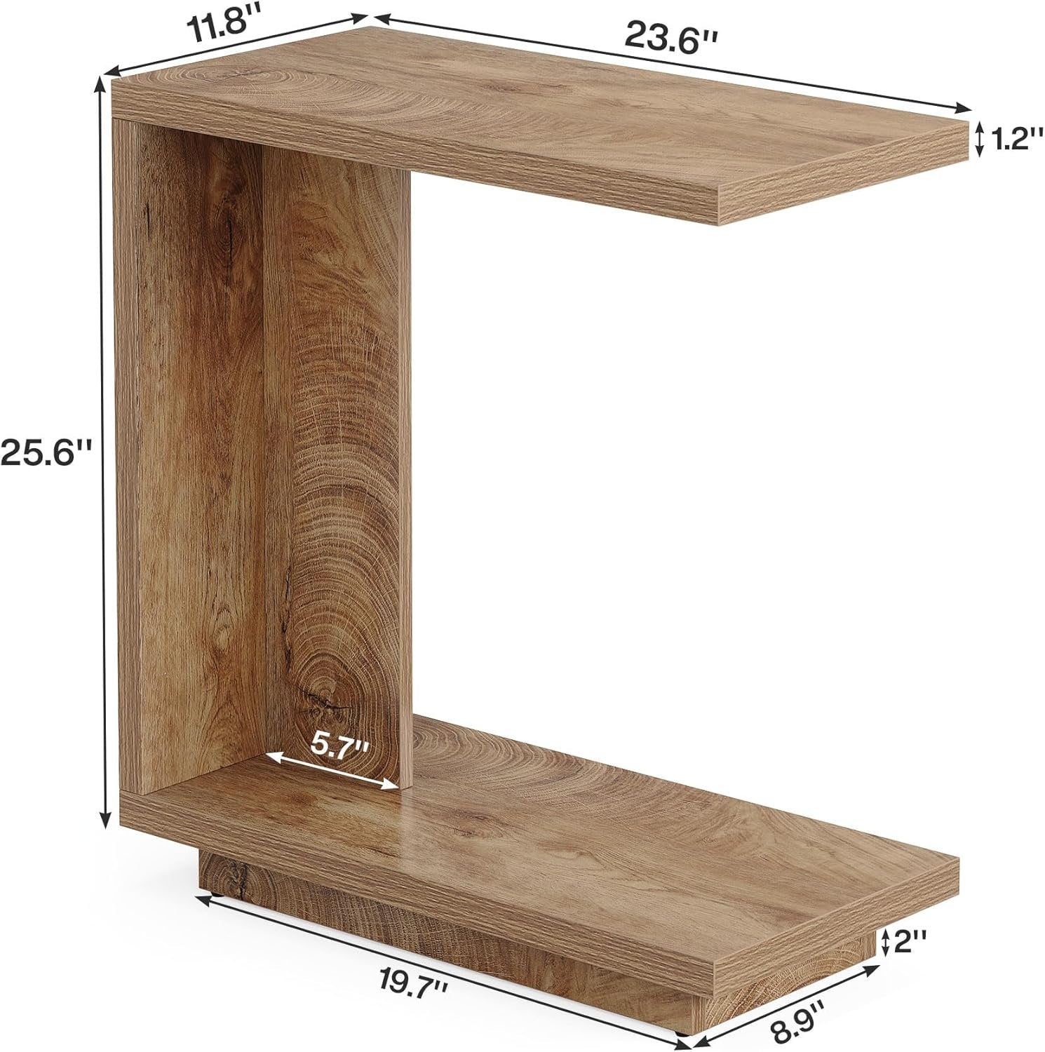 60cm Beistelltisch in C-Form, 2 Ebenen, Industriestil, braun