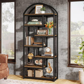 180 cm Industriestil Bücherregal, 7-stöckiges Freistellregal mit Metallrahmen für Homeoffice und Wohnzimmer in Braun 3