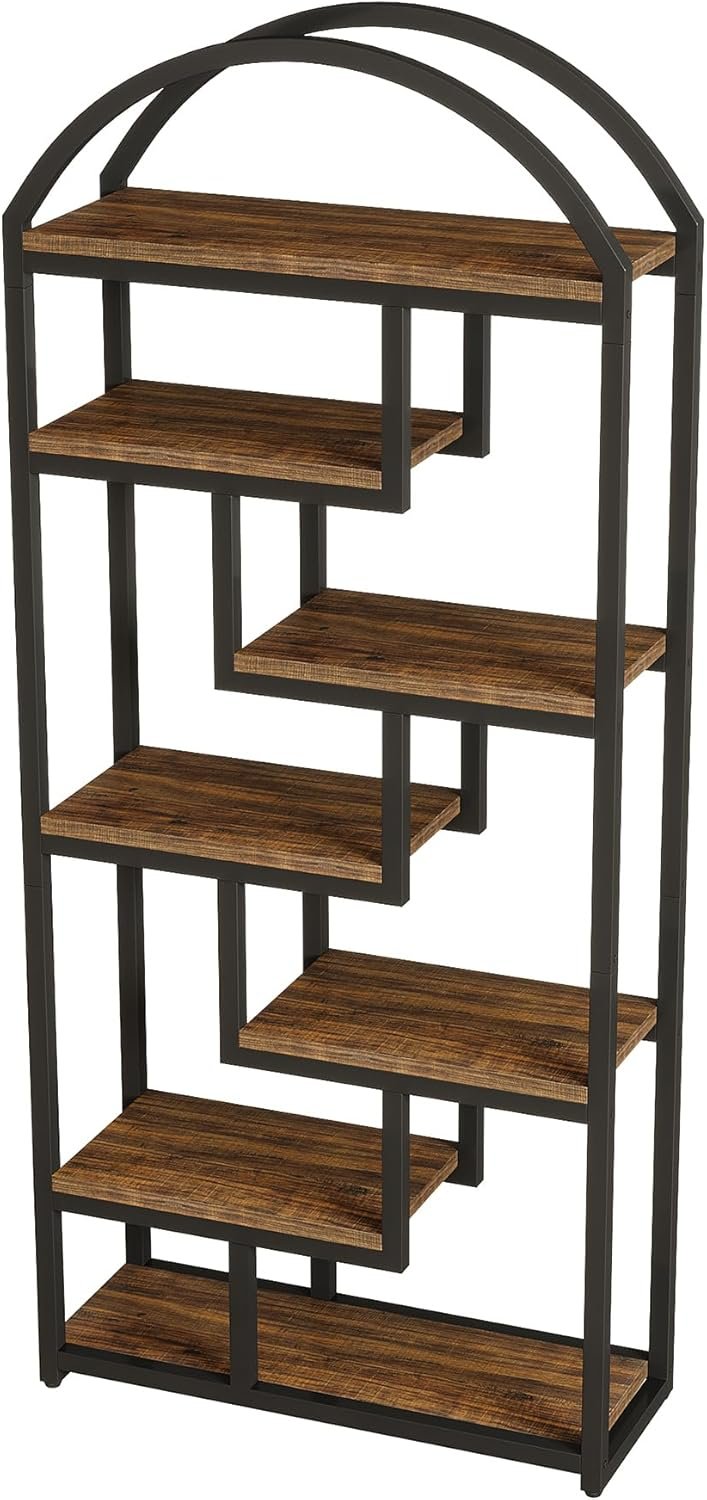 180 cm Industriestil Bücherregal, 7-stöckiges Freistellregal mit Metallrahmen für Homeoffice und Wohnzimmer in Braun