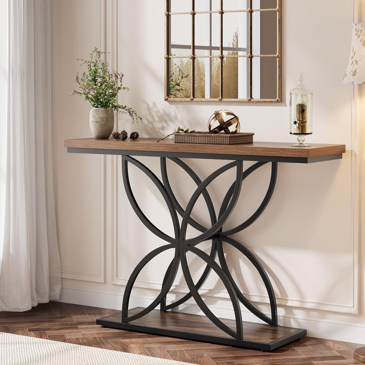 120 cm Industrielle Konsole - Schmetterlings-Metallbasis in Rustikal Braun & Schwarz
