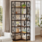 200 cm Hohes 7-Etagen-Eckregal - L-Förmiges Bücherregal Metallgestell Rustikal Braun-Schwarz 3