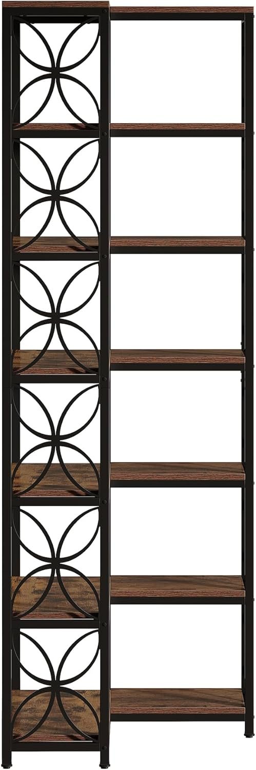 200 cm Hohes 7-Etagen-Eckregal - L-Förmiges Bücherregal Metallgestell Rustikal Braun-Schwarz